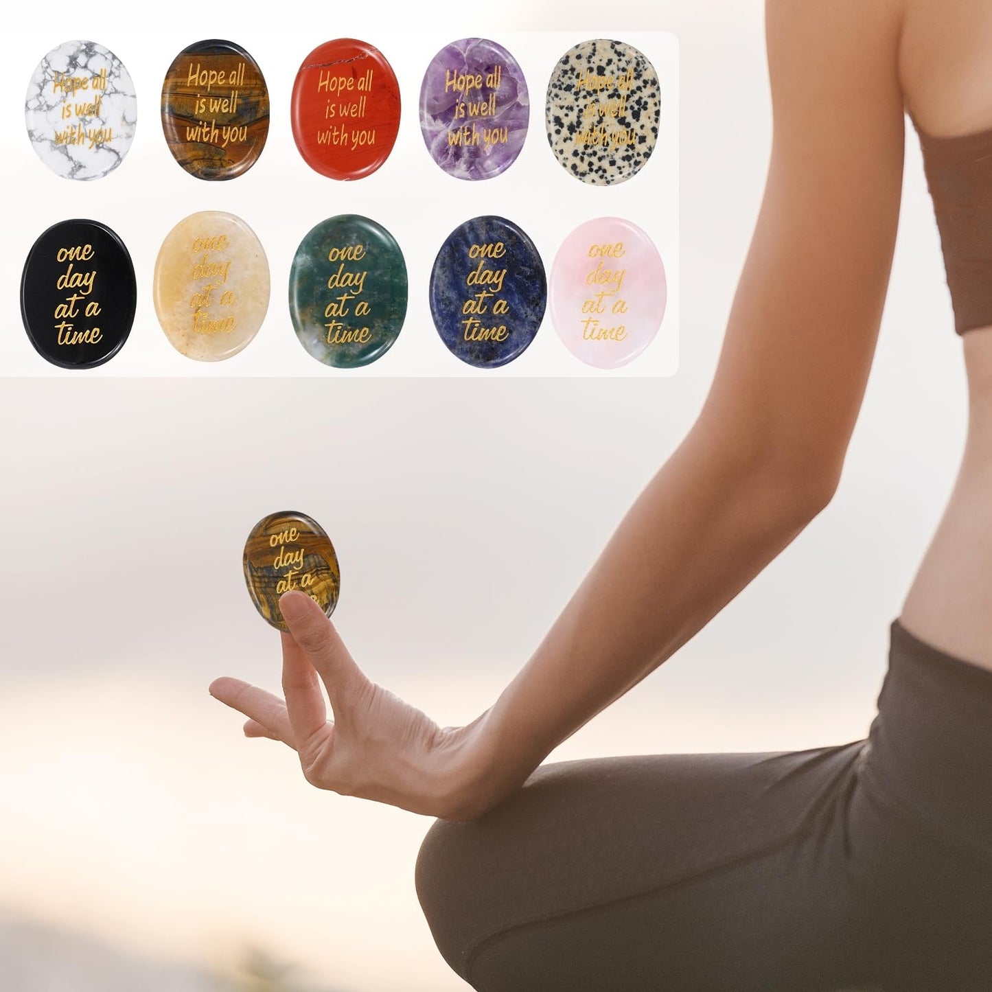 MECCANIXITY Worry Stone, Natural Yellow Stone Crystal Hand Carved Thumb Stone Oval Crystal Pocket Gemstone Stress Relax Palm Stone Meditation Accessories for Anxiety Relieve