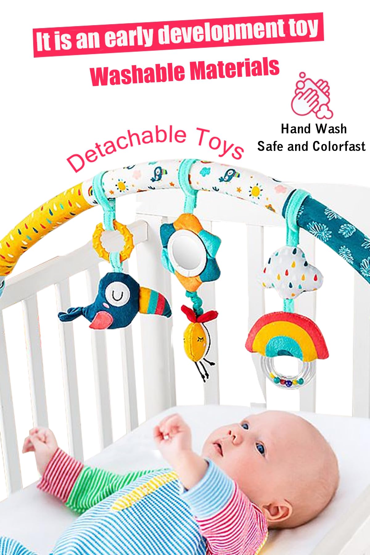 Pau1Hami1ton Baby Stroller Arch Toys, Car Seat Toys,Bouncer Toy Bar/Mobile for Bassinet,Adjustable Baby Hanging Toys Fit for Crib Bed,Stroller,Car Seat.S-19(Bee)