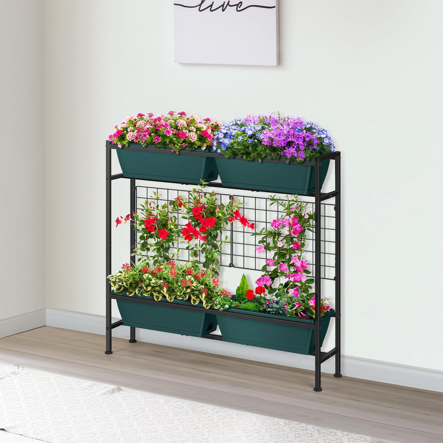 ETELI Vertical Raised Garden Beds 32.4" Tall Planter Raised Beds Boxes Outdoor Herb Garden Planter with Metal Fences Legs for Small Climbing Plant Gardening Vegetables Patio Balcony Porch, Green