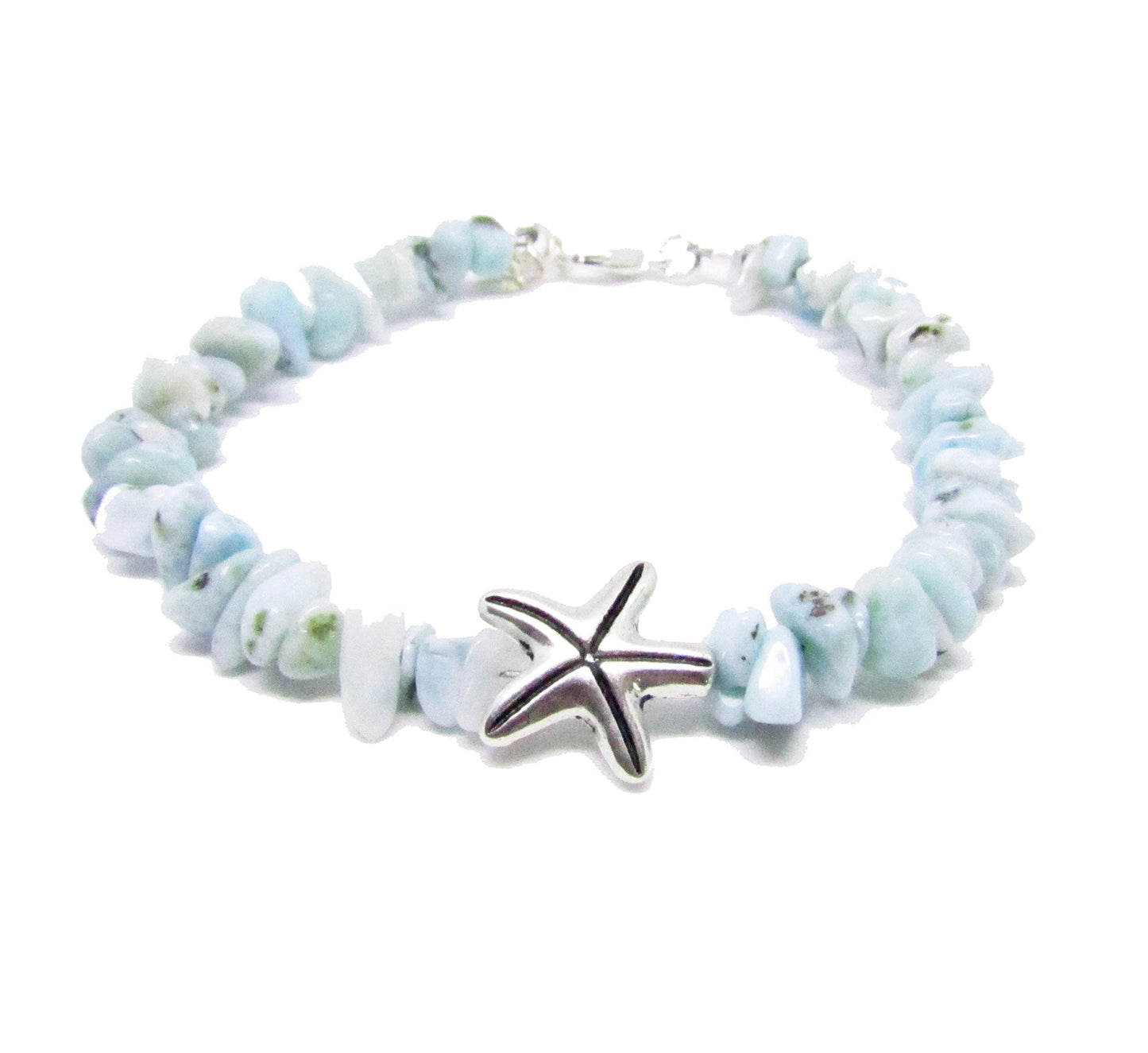 Larimar Stone Bracelet with Starfish Charm - Handcrafted Spiritual Jewelry for Healing and Meditation