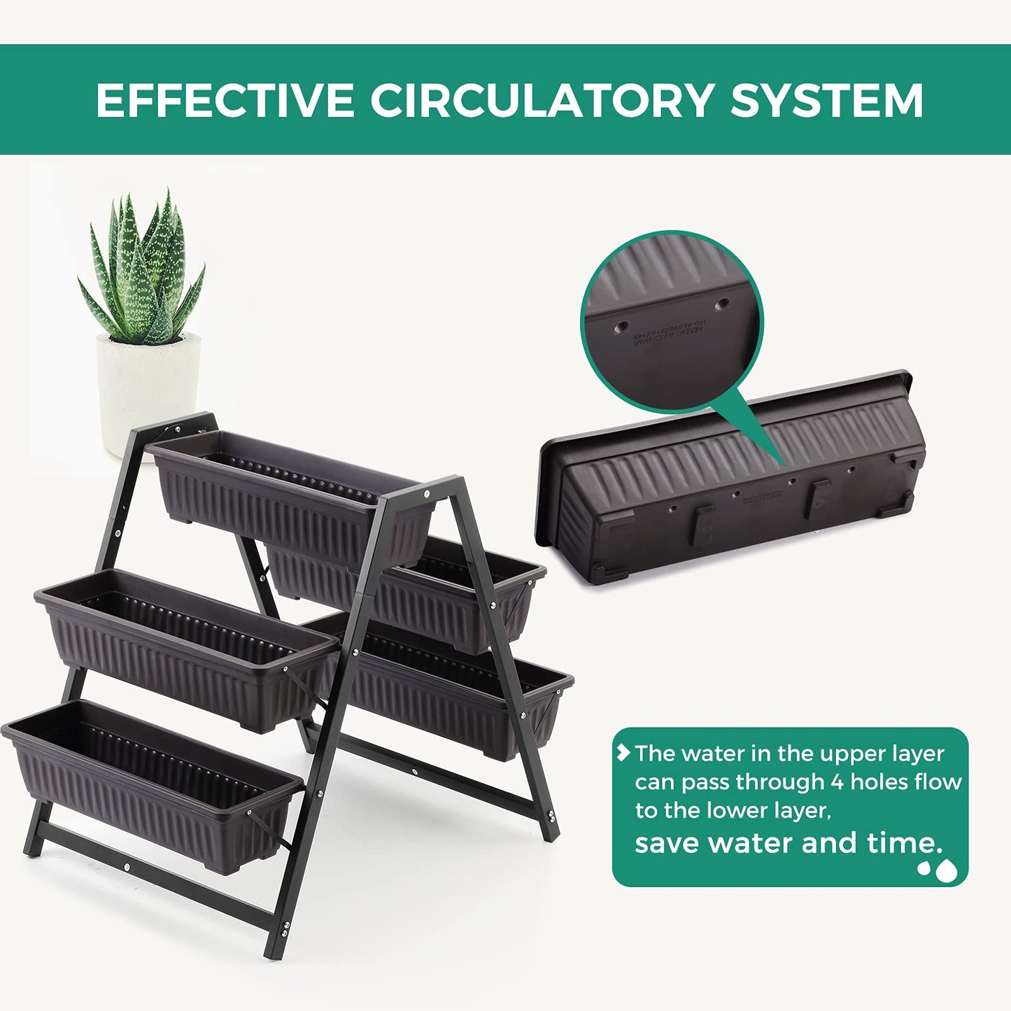 SweetBin Raised Garden Planter Bed, Tiered Planter Stand with 5 Boxes, 25" Long*30" Wide*31" Tall, Vertical Raised Garden Bed for Herbs, Flowers, or Vegetables in Patio Balcony Indoor Outdoor