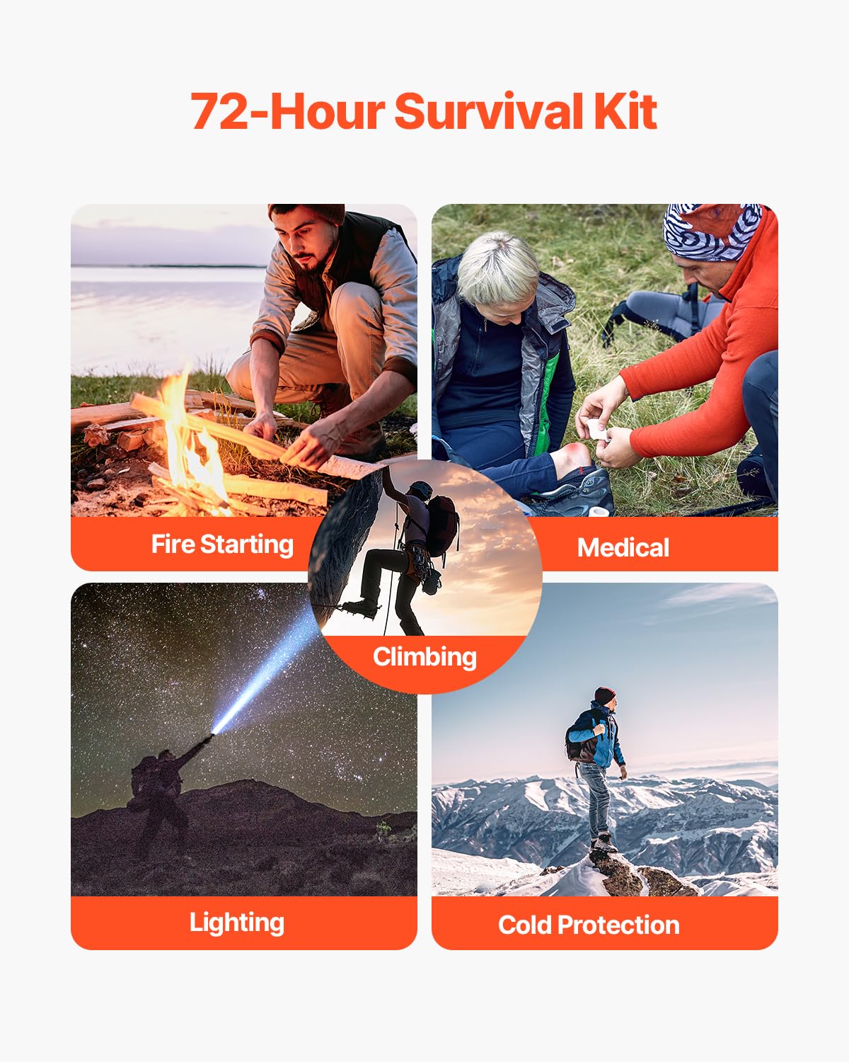 VEVOR Survival First Aid Kit, 250 Pieces, 600D Nylon Trauma First Aid Bag, Survival Gear and Equipment, Emergency Kits, for Men Women Camping, Boat, Earthquake, Hiking, Hunting, and Outdoor Adventure