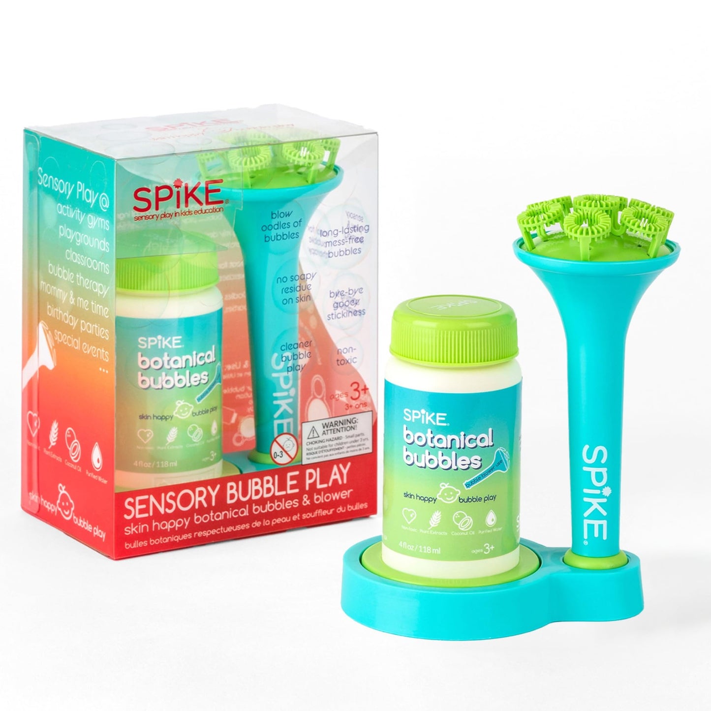 Innobaby Spike Bubble Blower with Mess Free Botanical Bubbles and Dipping Tray - Magic Wand Blows Oodles of Bubbles Without The Mess - Recommended for Speech, Visual & Motor Development - Color: Aqua
