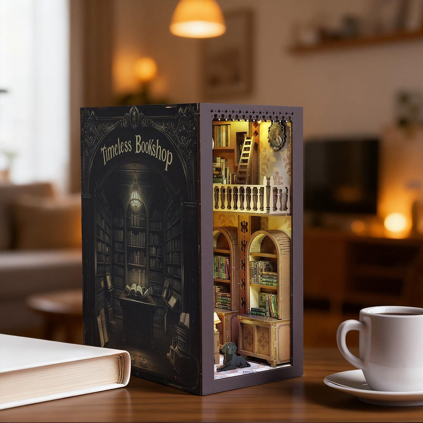 Timeless Bookshop Book Nook Kit with Silicon Liquid Glue - DIY Miniature House Kit for Adults, Teens and Beginners, Dollhouse Booknook Library Tiny House Bookshelf Decor 3D Wooden Puzzle