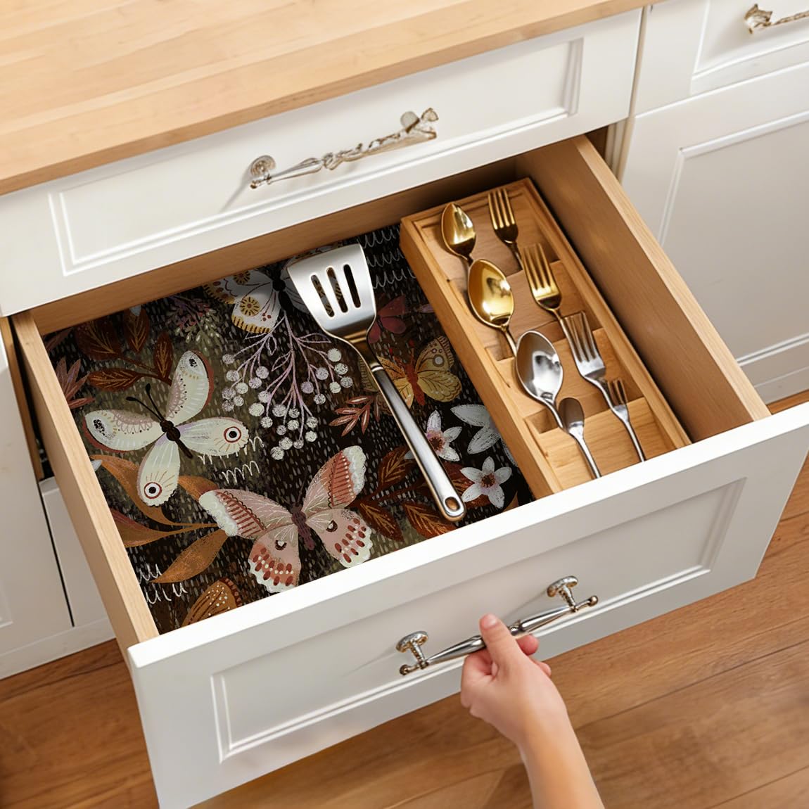 Luvdecor Shelf Liner Self Adhesive Shelf Liner Drawer and Cabinet Liners for Kitchen Floral Peel and Stick Waterproof Contact Paper Countertop Pantry Dresser Liners 17.7 x 118 in