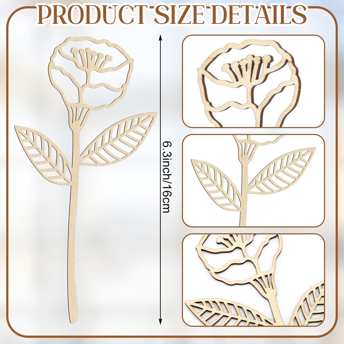 RattanView 36 Pcs Wooden Wildflower Decor Set Wood Flowers Cutout Signs Wildflowers Stems Laser Cut Flowers for Home Birthday Holiday Art DIY Decoration
