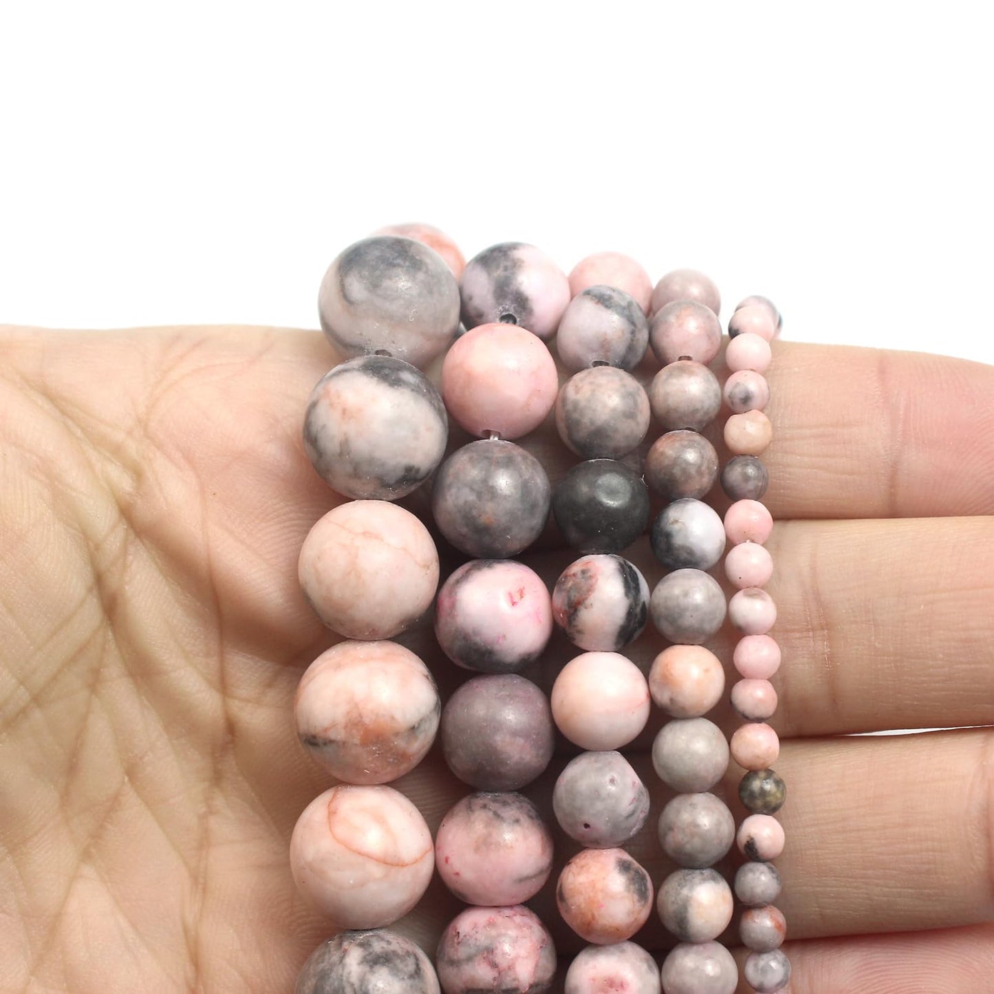 Cynbpm Natural Stone Beads for Jewelry Making Bracelet Adults Crafts Gemstones Necklace Supplies Embroidery Pink Zebra Loose Beads 6mm