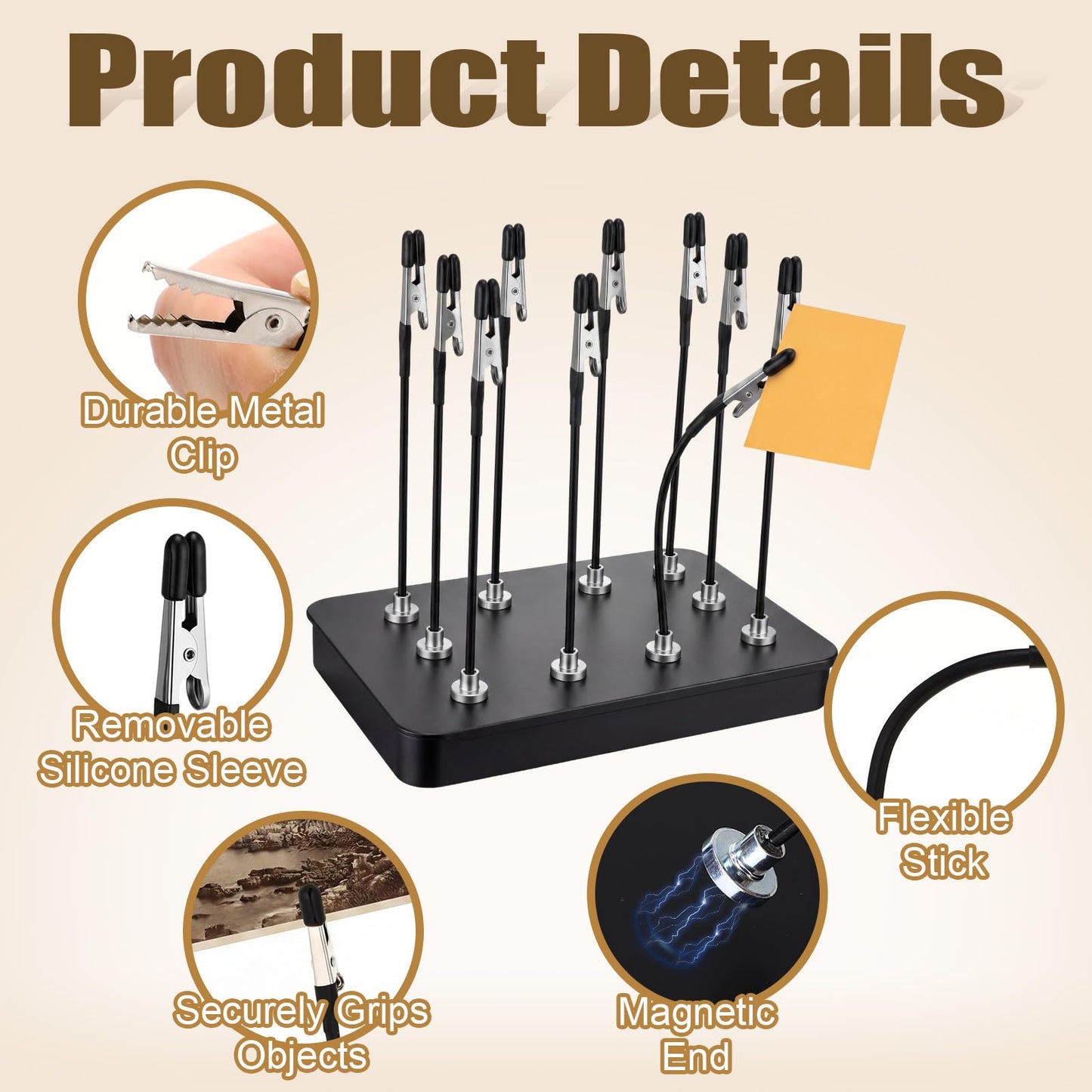 Gerrii 6 Sets Metal Model Painting Stand Base Holder with 60 Pcs 4.9'' Magnetic Bendable Alligator Clip Sticks Portable Miniature Holder for PCB Soldering Model Painting Spraying Parts Airbrush Color