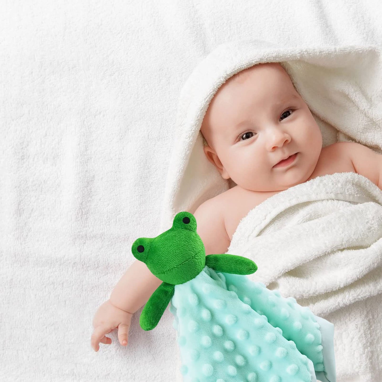 Doindute Baby Green Frog Soft Stuffed Animal Security Blanket, Plush Frog Character Lovey Blanket, Baby Shower/Nursery Gift, Newborn Infant Toddler Snuggle Blankie for Boys Girls, 13 Inches
