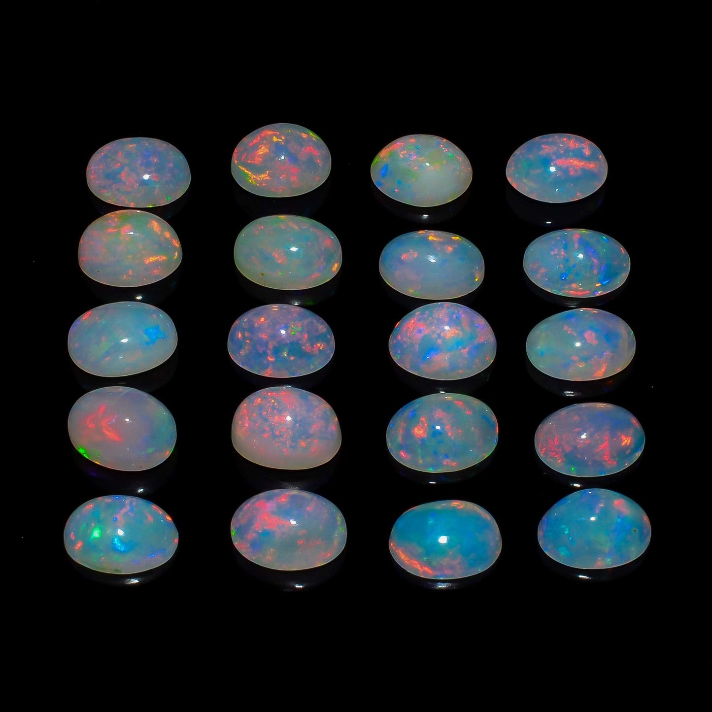 (2 PCS, Oval 7x5) AURA GEMS Natural Ethiopian Opal Oval Cabochon, Opal Loose Gemstone For Jewelry Making, Fire Play Color Opal Oval Cabochon Cut All Calibrated Sizes