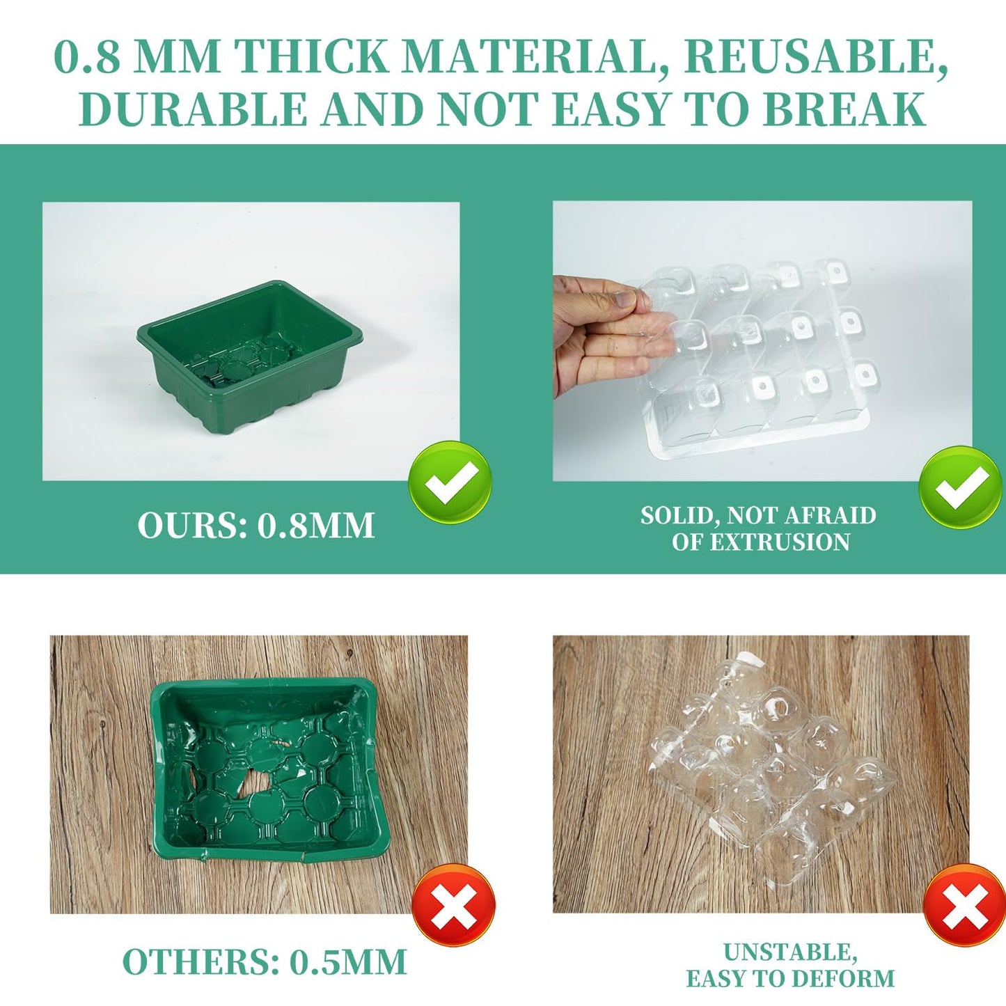 Garplaolao 10 Pack 120 Cells Seed Starter Trays with Ventilation Holes - Reusable Seedling Starter Kit for Vegetables, Herbs, Flowers - Indoor Gardening, Plant Germination & Seed Starting (Green)