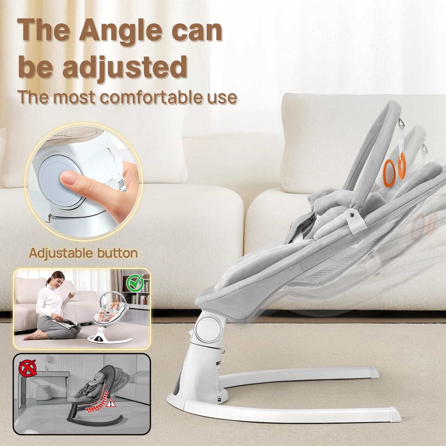Baby Swings, Infant Swing with Remote Control, 5 Speed Adjustable, Machine Washable Seat Pad, 5 Point Harness, Bluetooth Connection, Electric Baby Swing for Indoor Use (Gray)