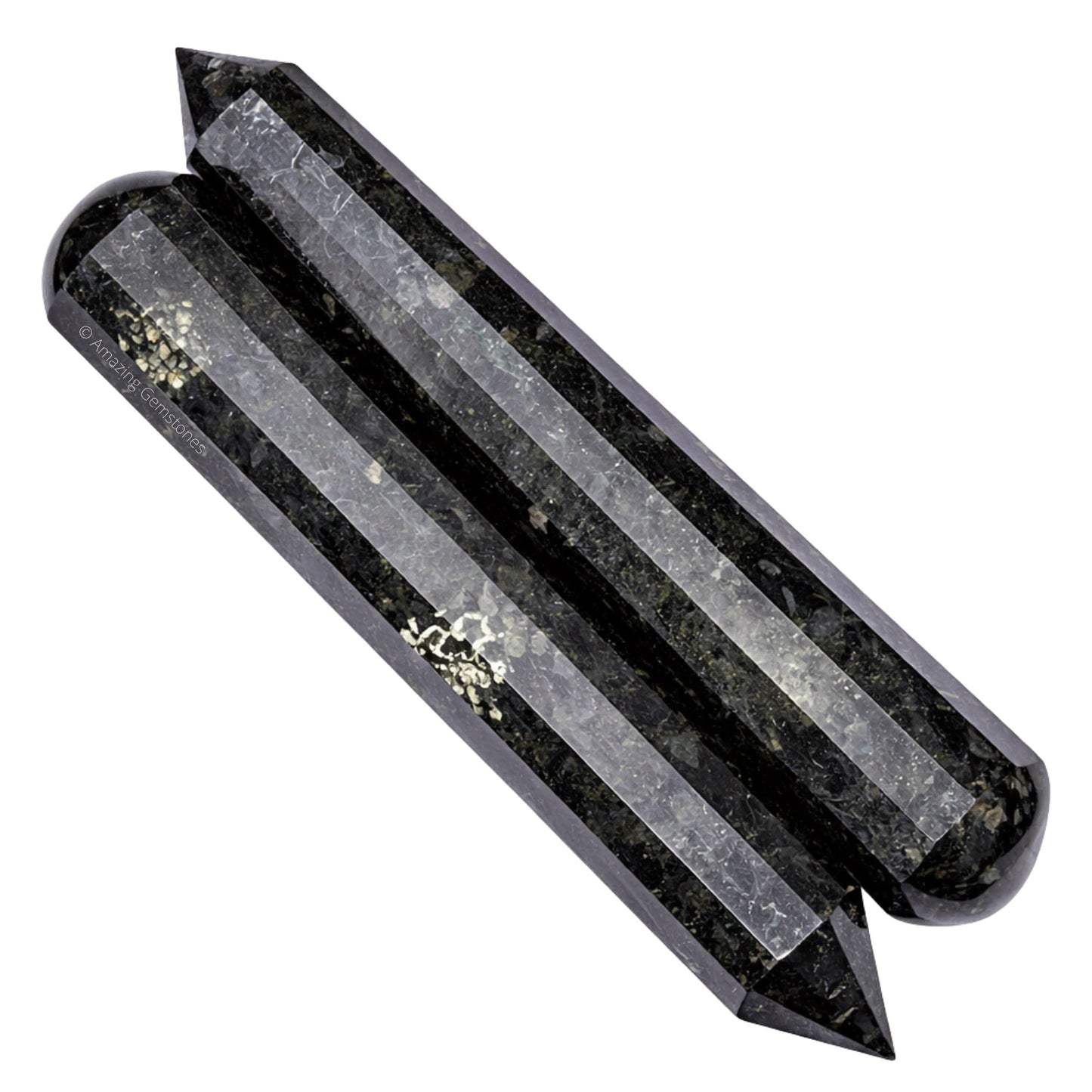 Amazing Gemstone Nuummite Crystal Wand Massage Stick - Pelvic Wand Gua Sha for Adults - Crystals and Healing Stones Massage Wands for Adults Gifts (Pointed)