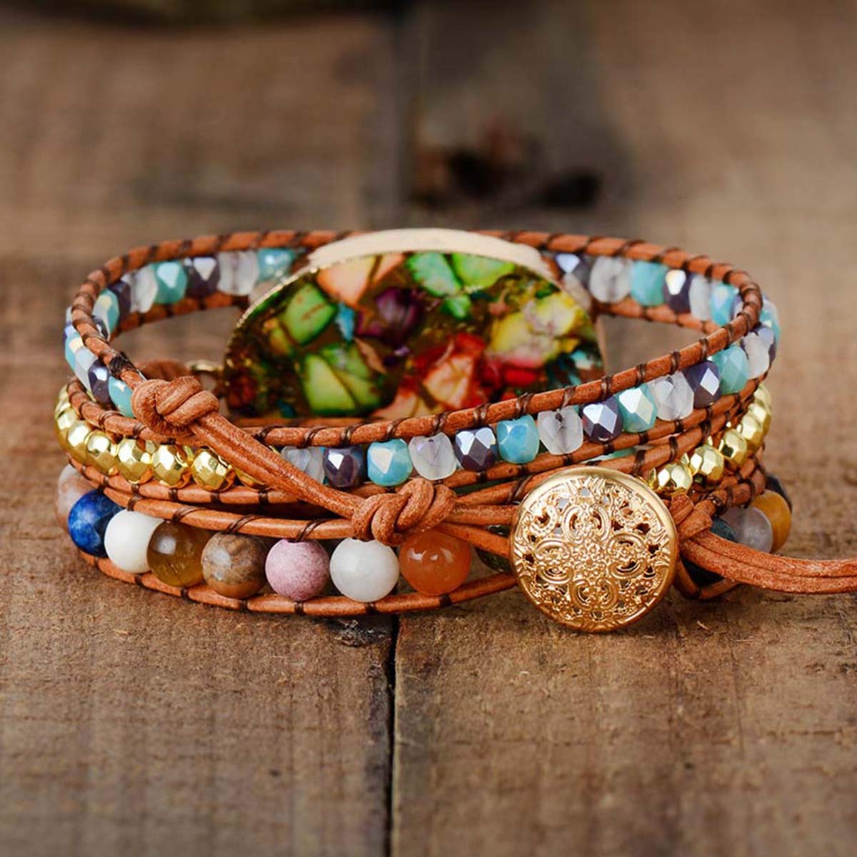 ZOSOJONA Boho Wrap Bracelets Natural Jasper Crystal Stone Variety Beads Strand Bracelet Jewelry Collection For Women