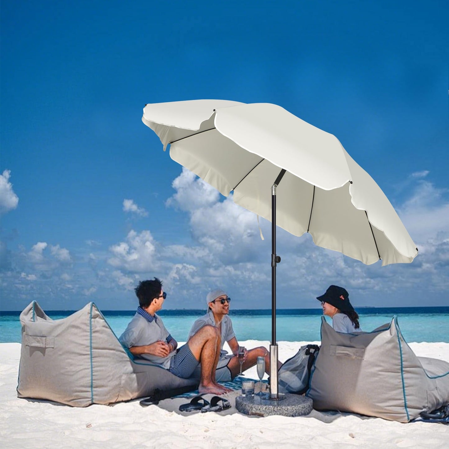Blissun 6.5ft Patio Umbrella with Push Button Tilt & Height Adjustable, UV50+ Sun Protection with Sturdy Fiberglass Ribs & Iron Pole, Market Umbrella for Outdoor Table Garden Backyard Beach, Cream White