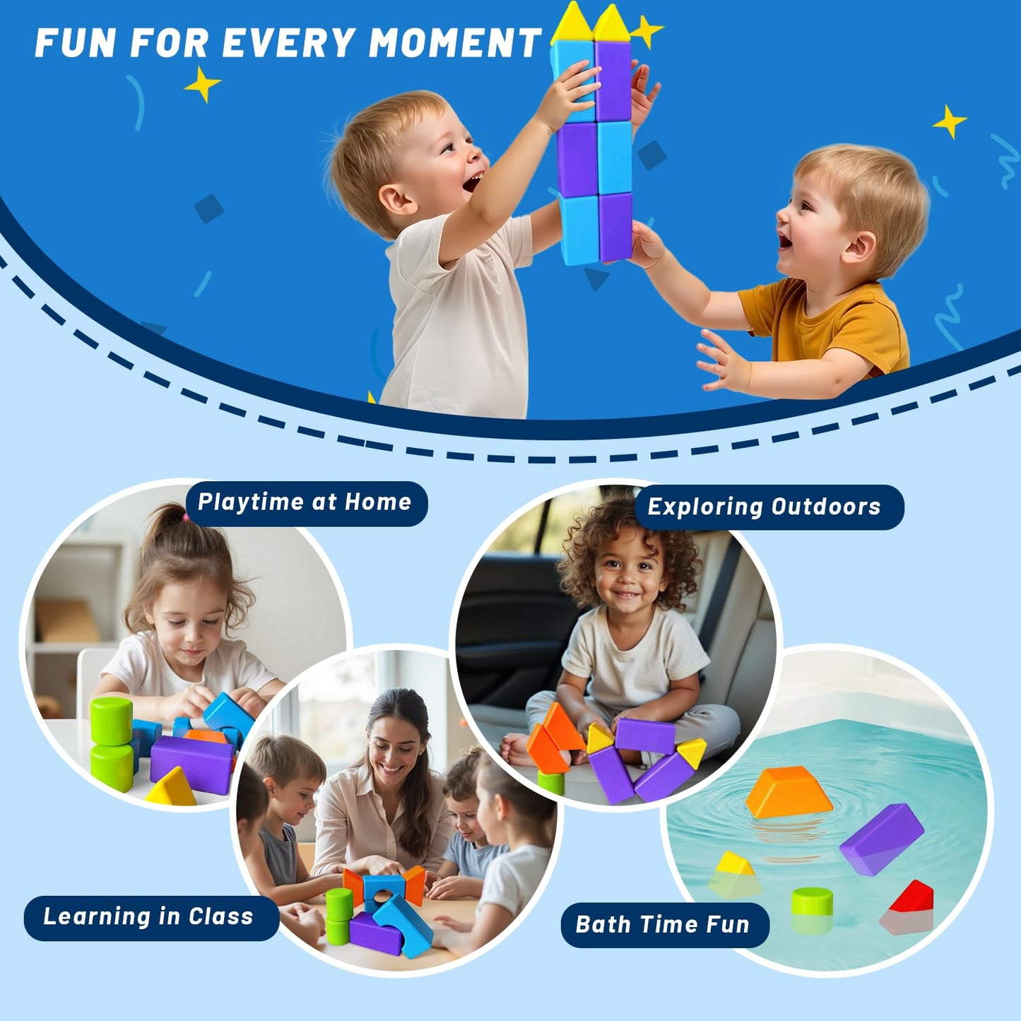 Pairez Toys Magnetic Building Blocks for Toddlers 3+, Large Magnetic Stacking Blocks in 8 Shapes, Montessori Building Toy, Colorful Magnet Toys for Kids Ages 3-5 (22PCS)