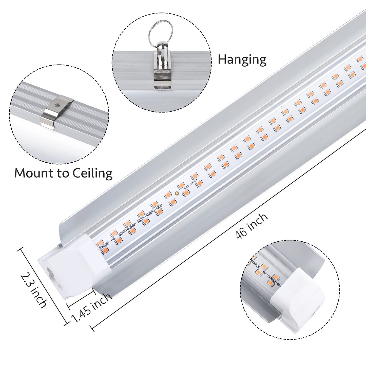 Grow Light for Indoor Plants,4ft T8, 180W(4 x 45W, 1080W Equivalent), Super Bright, Full Spectrum Sunlight Plant Light, LED Grow Lights for Indoor Plants, Greenhouse, 4-Pack