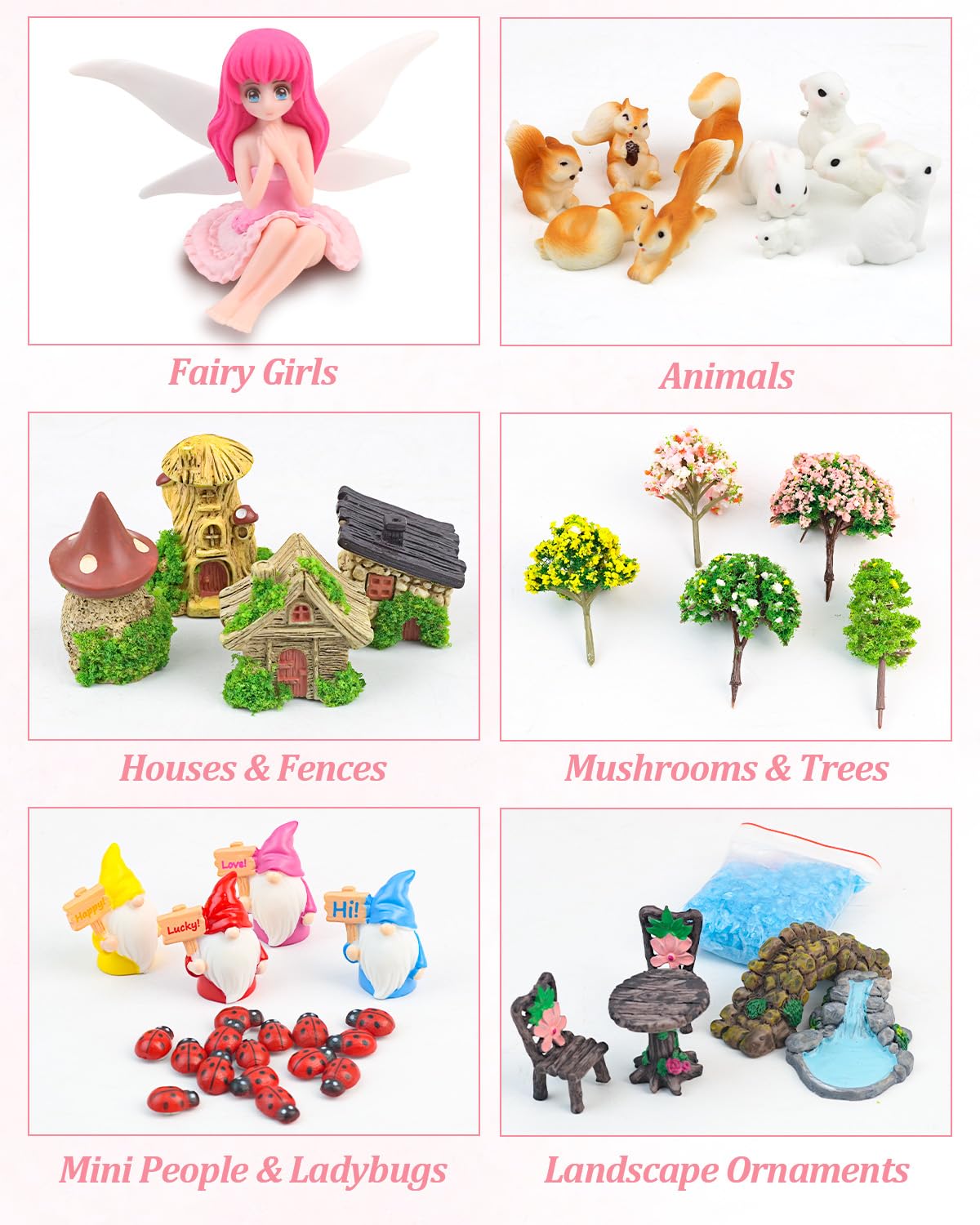 Avalution 70 Pcs Fairy Garden Accessories Kit – Miniature DIY Fairy Garden Accessories, Indoor & Outdoor Garden Decorations, Weather Resistant, Gift Bags Included