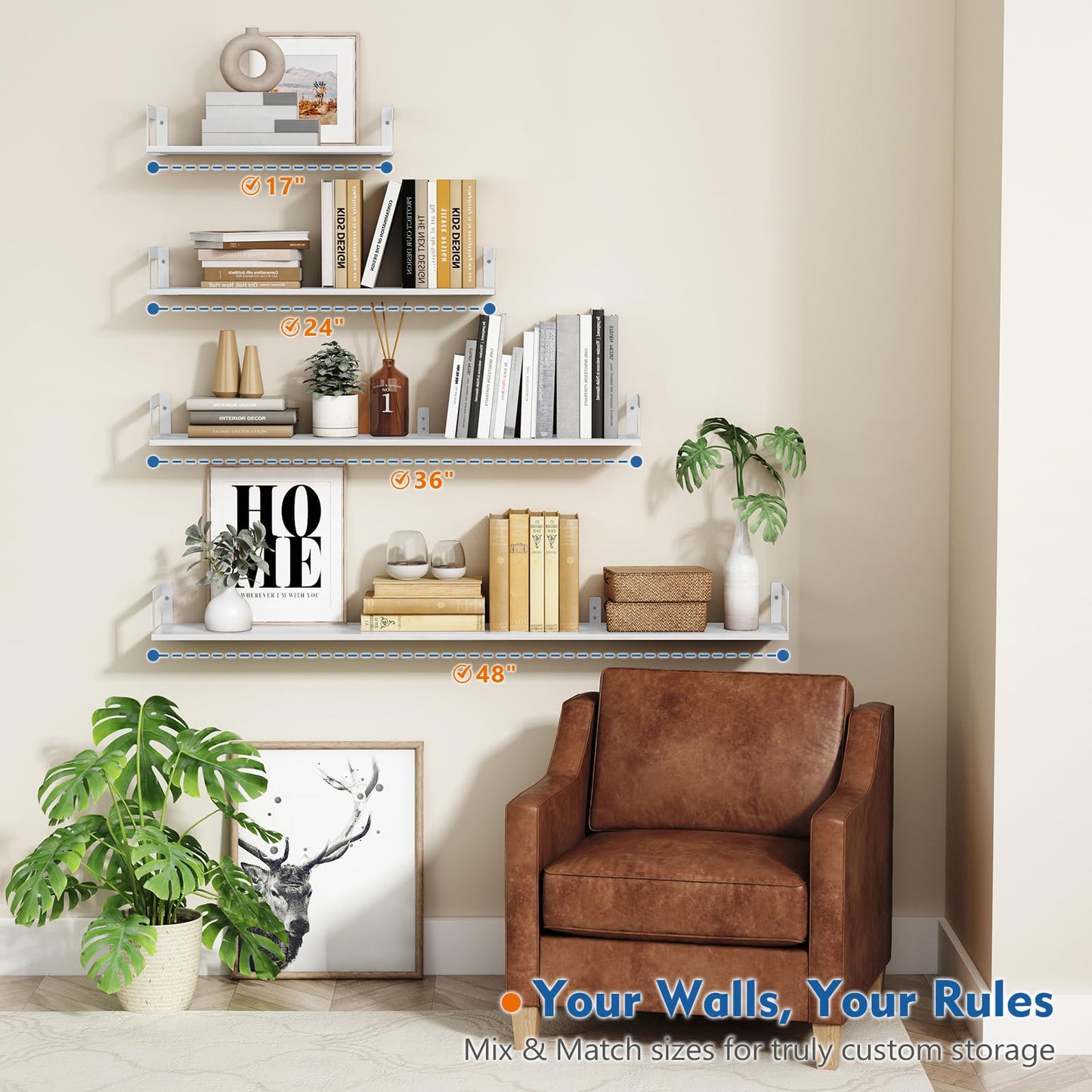 Harwaya White Wall Bookshelf for Kids Room, Small Floating Book Shelf for Teen Girls Boys Bedroom, 8 Inch Deep Wall Mounted Bookshelves for Office Living Room Bathroom Decor (3-Pack)
