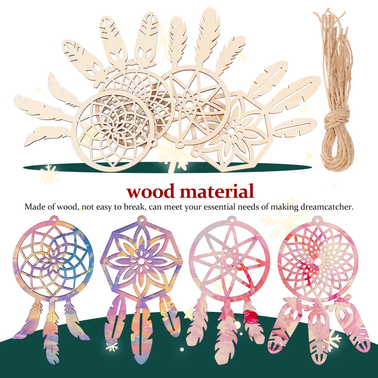COHEALI 40pcs Wooden Dreamcatcher Arts and Crafts for Dreamcatcher Kit Wood Crafts for DIY Kits Wooden Hanging Ornaments Kit Unfinished Dream Catcher Wood Dream Catcher Paper Cut