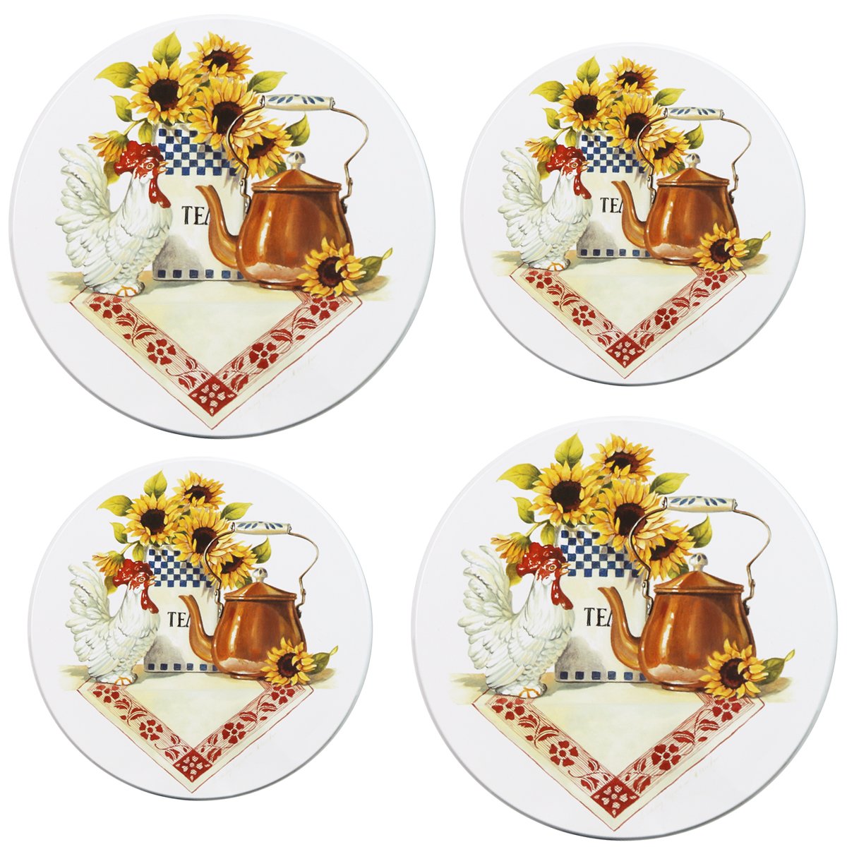 Reston Lloyd, Burner Covers For Electric Stovetop, Decorative Lightweight Tin Covers, Set of 4 (2-8 inch & 2-10 inch), Conceals Messy Drip Pans, Country Kettle