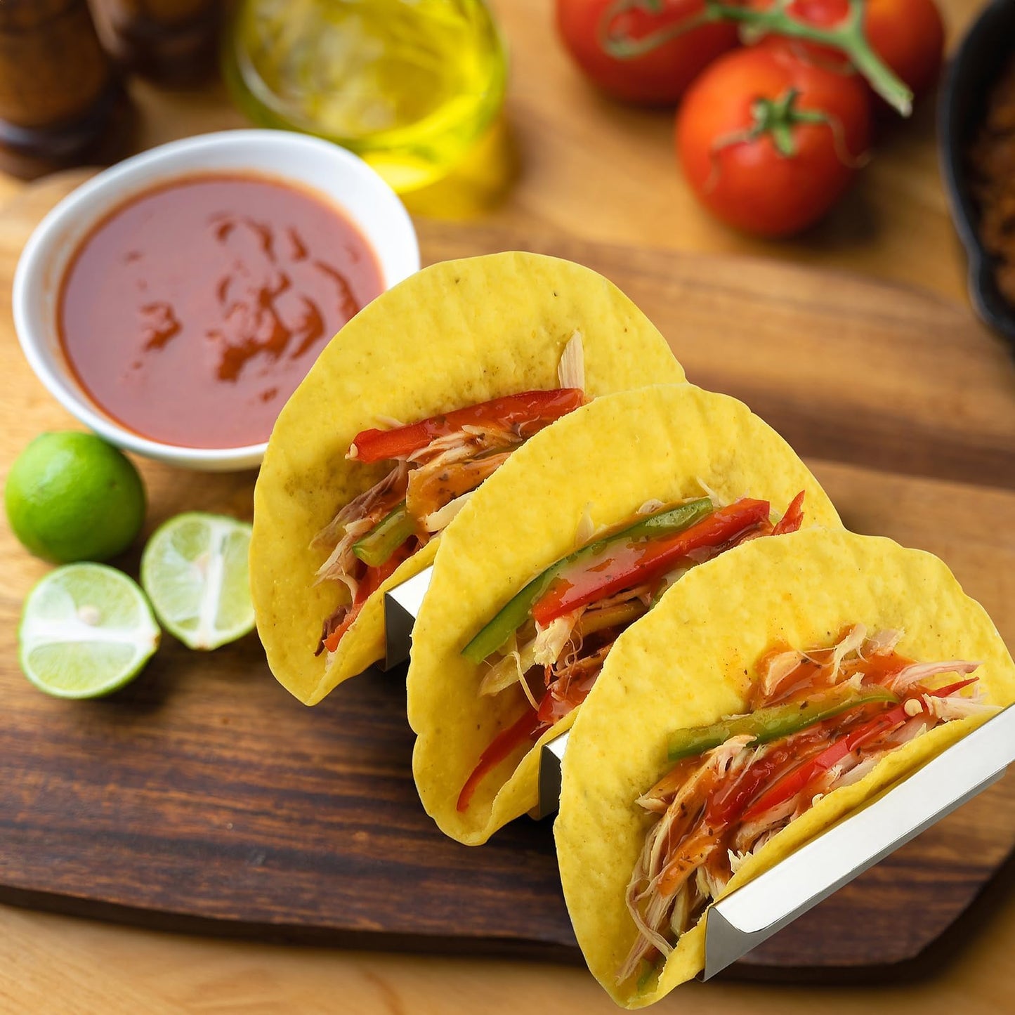 ARTTHOME. Stainless Taco Holders Set of 4 Stand Holders for 3 Tacos, Easy to Clean, Dishwasher Safe, Street Taco Ready