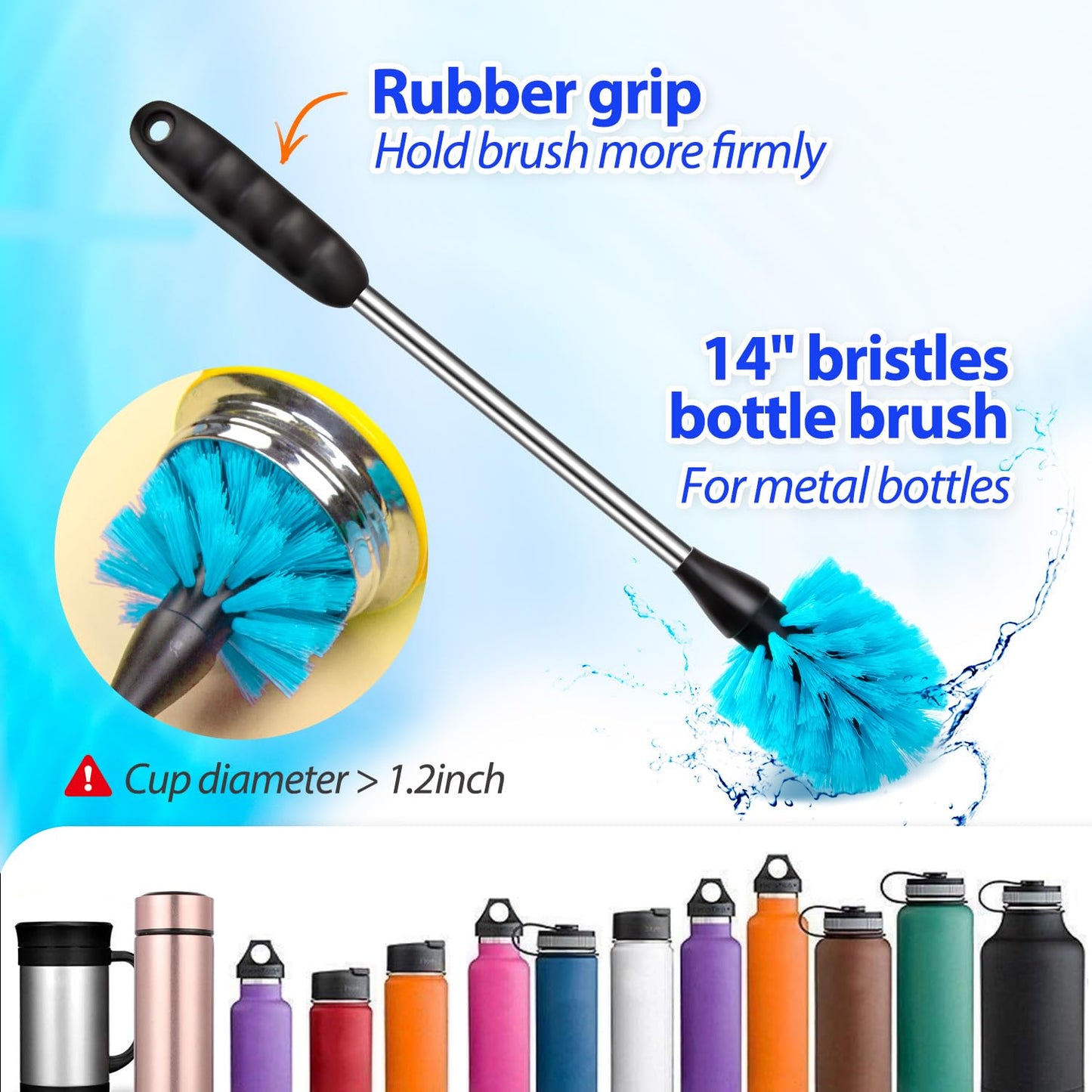 Holikme Bottle Brush Tube Cleaning Lab Set with Long Handle, Cup Cleaner for Washing Narrow Neck Beer Wine Decanter Pipes Lids Sinks Cap Covers, Green