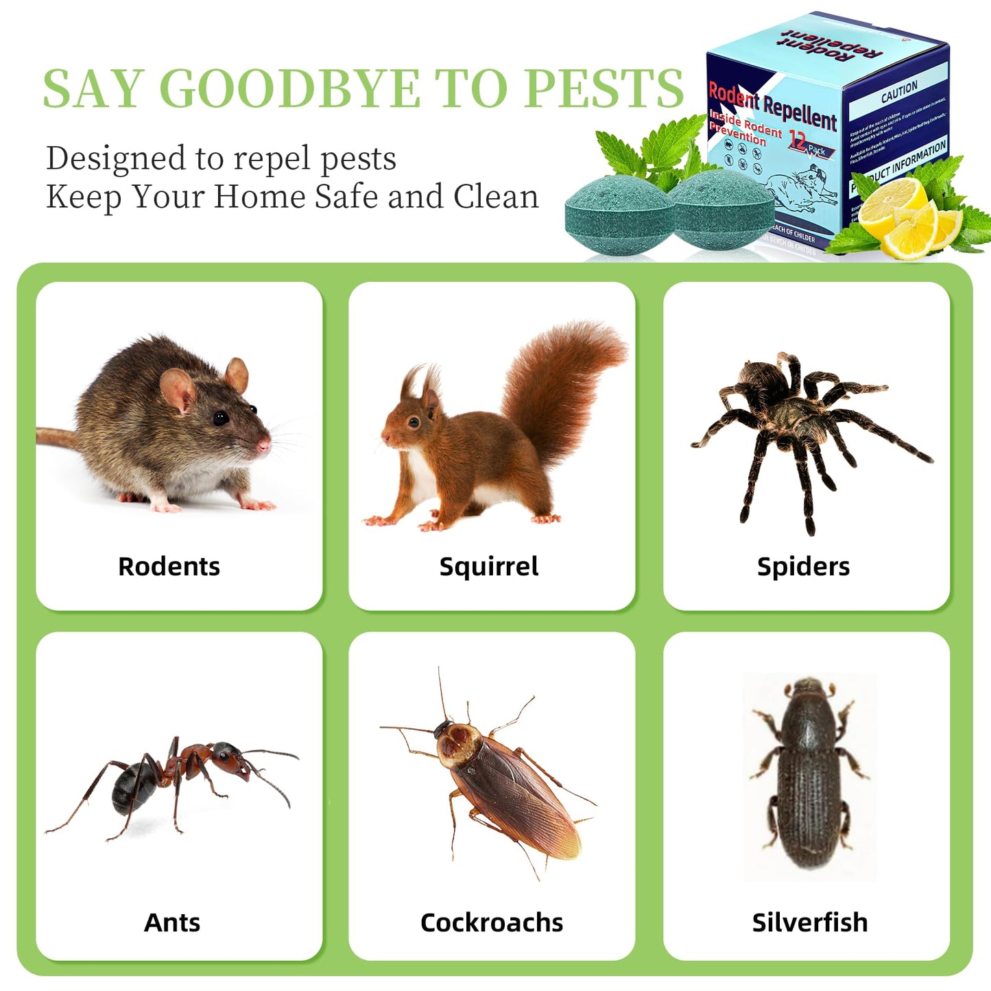 Mouse Rodent Repellent,24 Pack Peppermint Lemon Mice Repellent for Squirrel Rats Spider Pests, Natural Repellent for Kitchen, Warehouse, Car, Indoor, Outdoor, Safe for Pets & Family