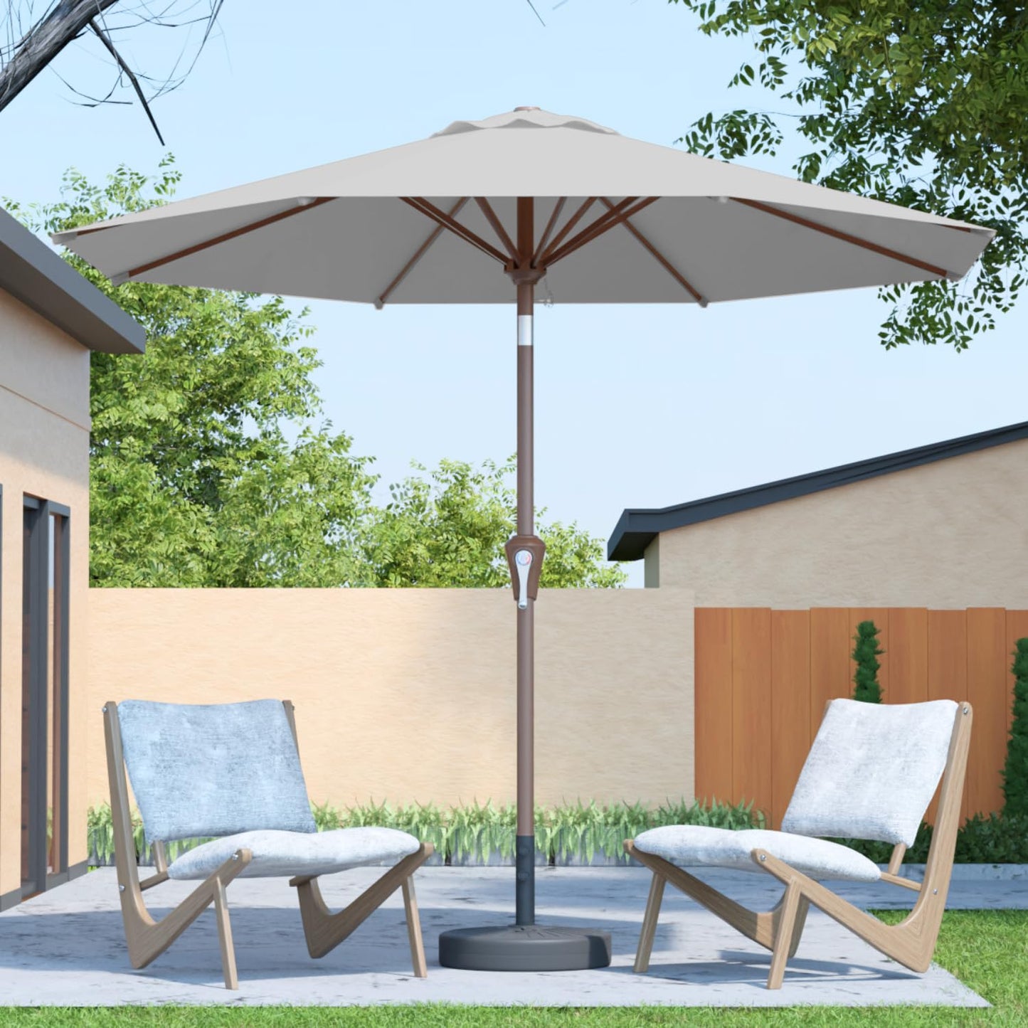 Patio Kingdom 10FT Patio Umbrella Outdoor Market Umbrella with Crank and Tilt, 8 Flexible Fiberglass Ribs, UV-Resistant Waterproof Canopy for Patio, Deck, Garden, Backyard, Light Gray
