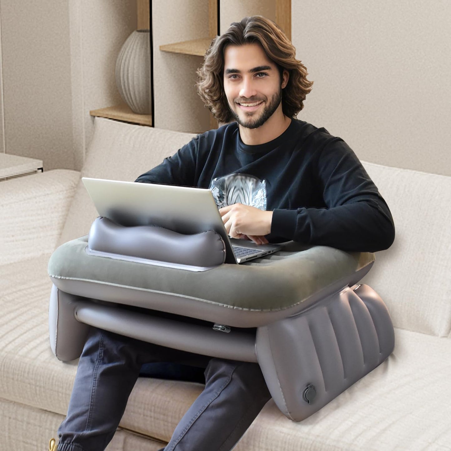 Nevife Inflatable Reading Pillow for Gaming,Laptop Pillow for Adult, Portable Inflatable Bed Pillow with Arm Rest for Adults Kids, Lap Desk for Laptop on Bed Couch, Travel Office Home Use