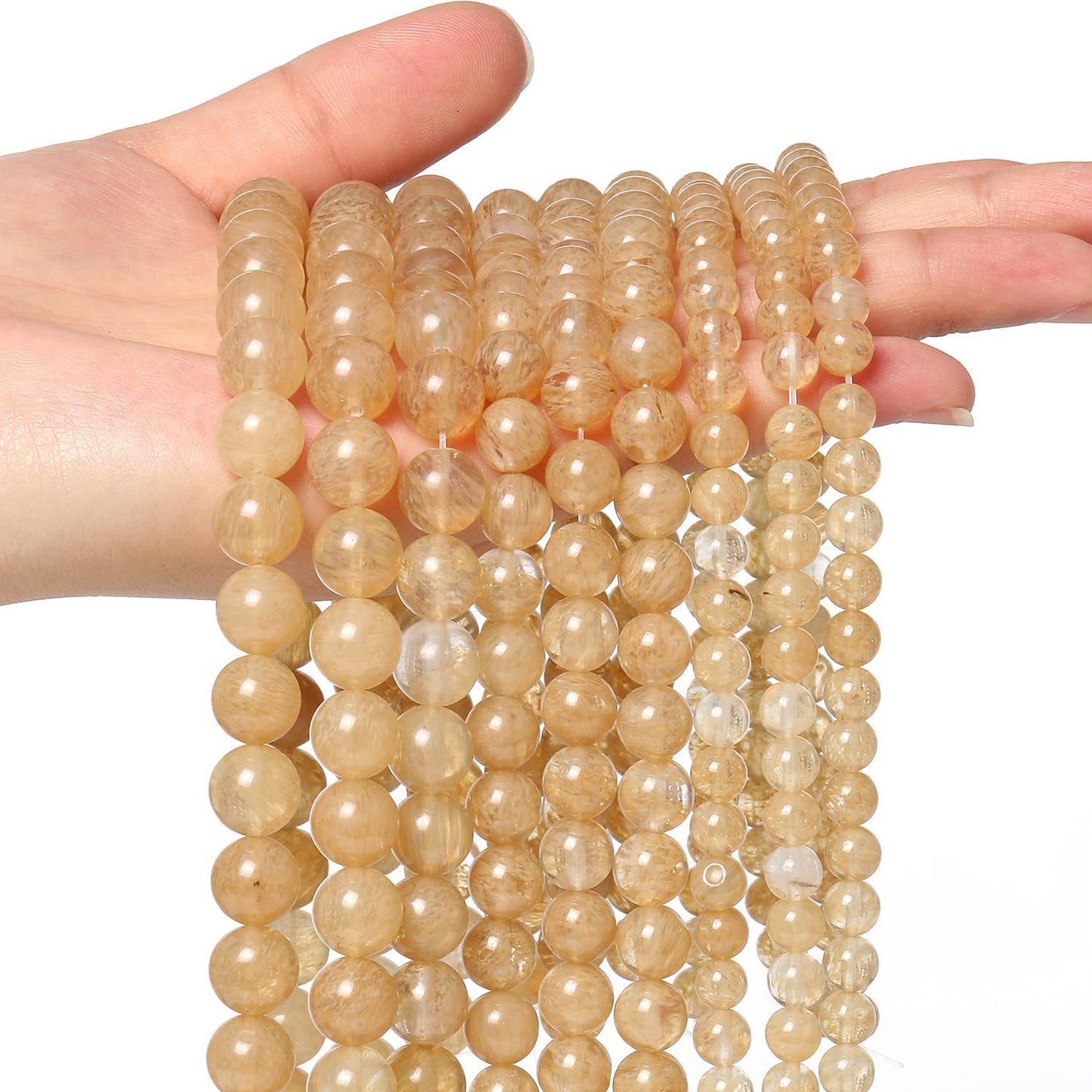 60pcs 6mm Natural Stone Beads Gold Rutilated Quartz Beads Energy Crystal Power Gemstone for Jewelry Making, DIY Bracelet Necklace