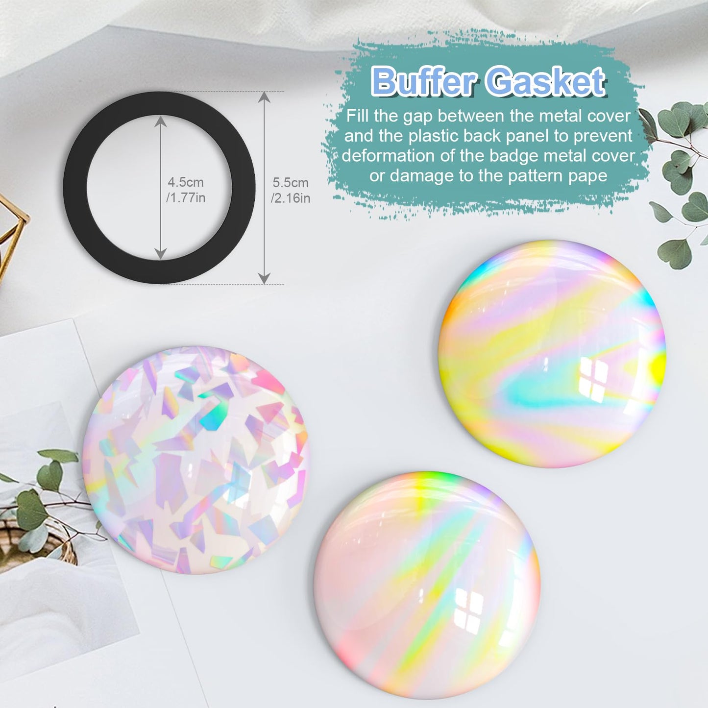 300 Pcs Badge Protective Film, Button Maker Supplies Glittering Film, with 1 Gasket,10 Styles Holographic Glitter Film,1 Style Clear & 1 Style Blank Paper for 2.25 Inch 58mm Button Maker Machine (300)
