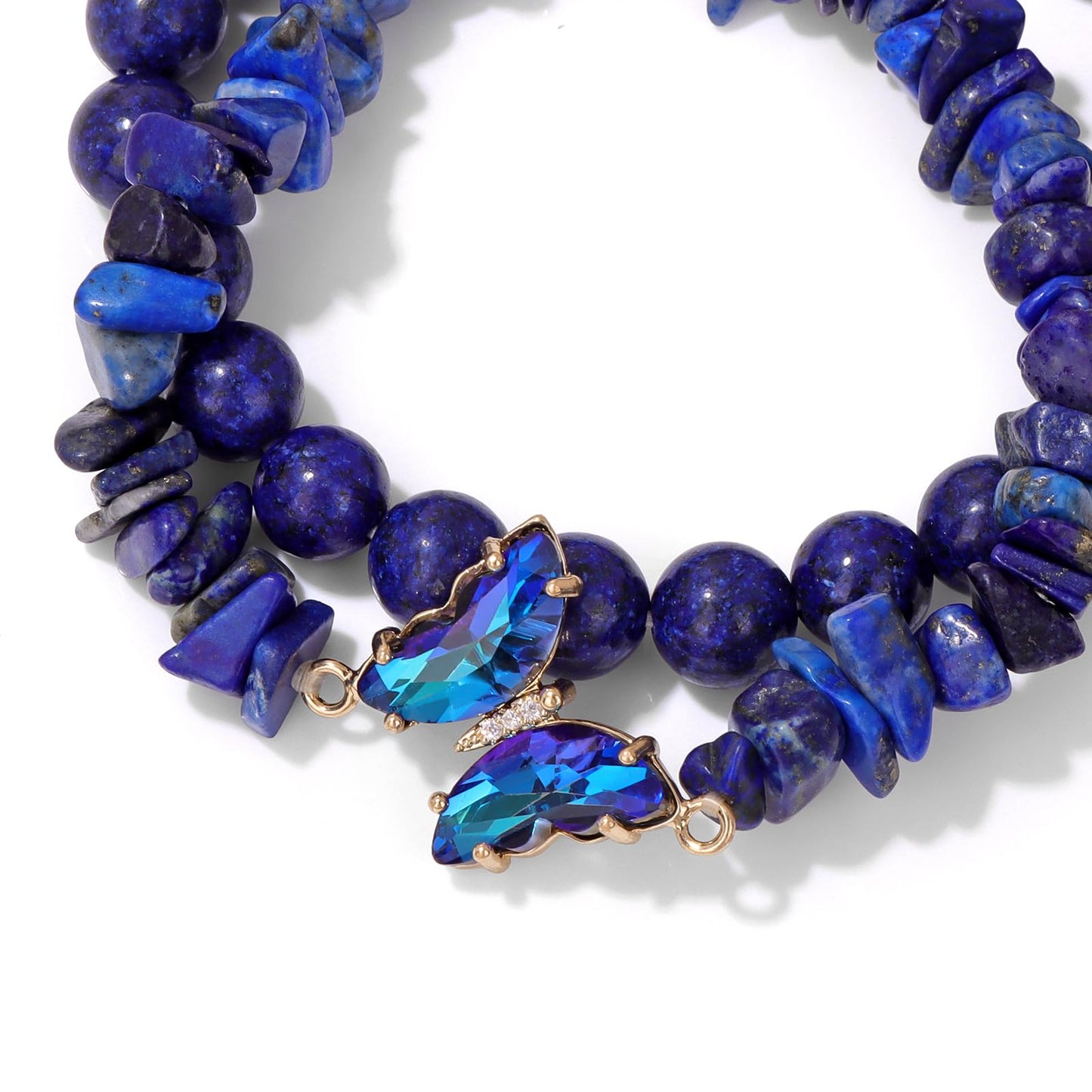 GolbalJew Lapis Lazuli Stone Bracelet for Women Healing Crystal Stone Bracelets Blue Gemstone Beads Stretch Bracelet Butterfly Charms Jewelry Women Gift