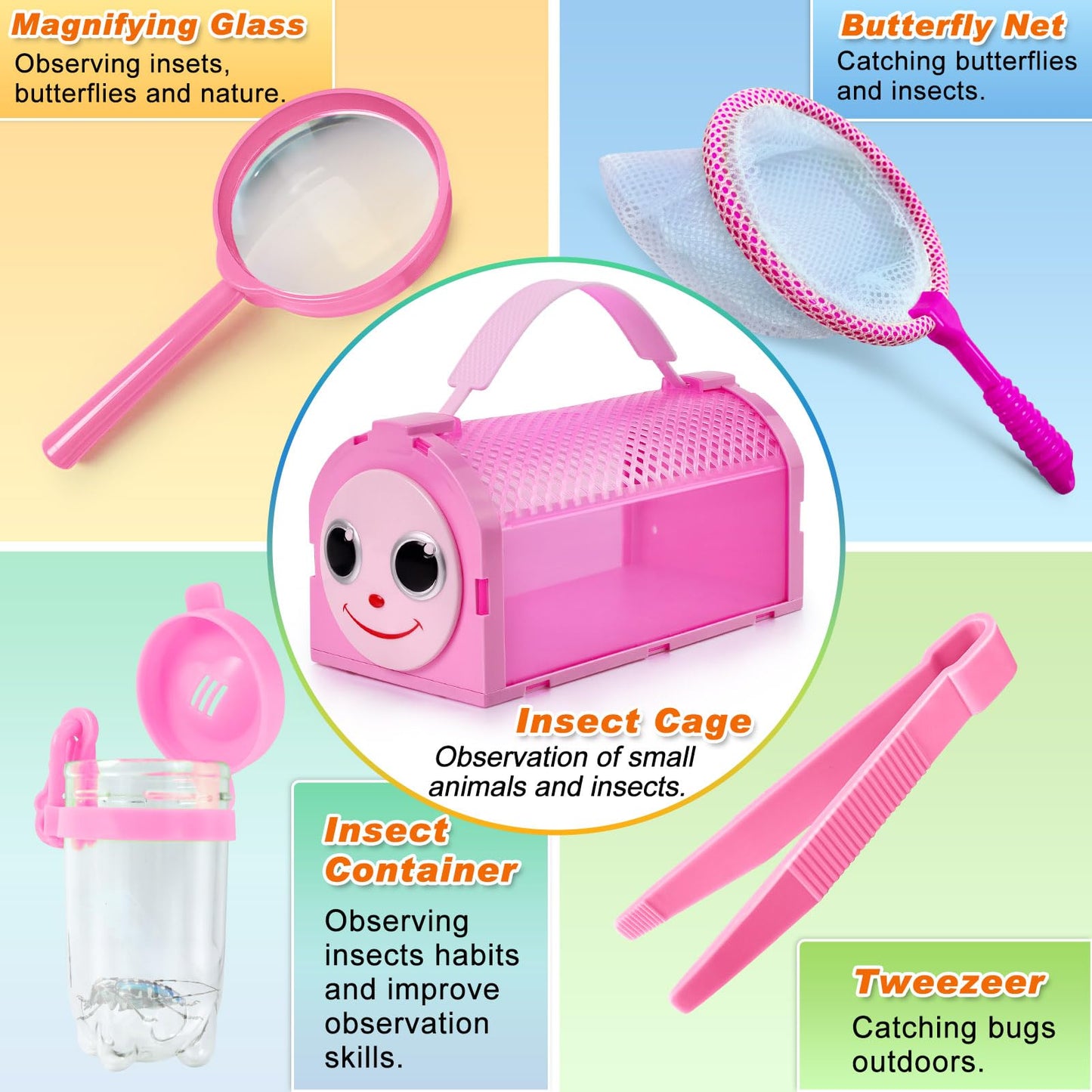 YOPINSAND Bug Catcher Kit & Outdoor Explorer Kit for Kids, 10 Pcs Bug Catching Kit with Toy Cage, Backpack, Manifying Glass, Toy Net, Outdoor Exploration Toys Gift for Boys Girls 3-12