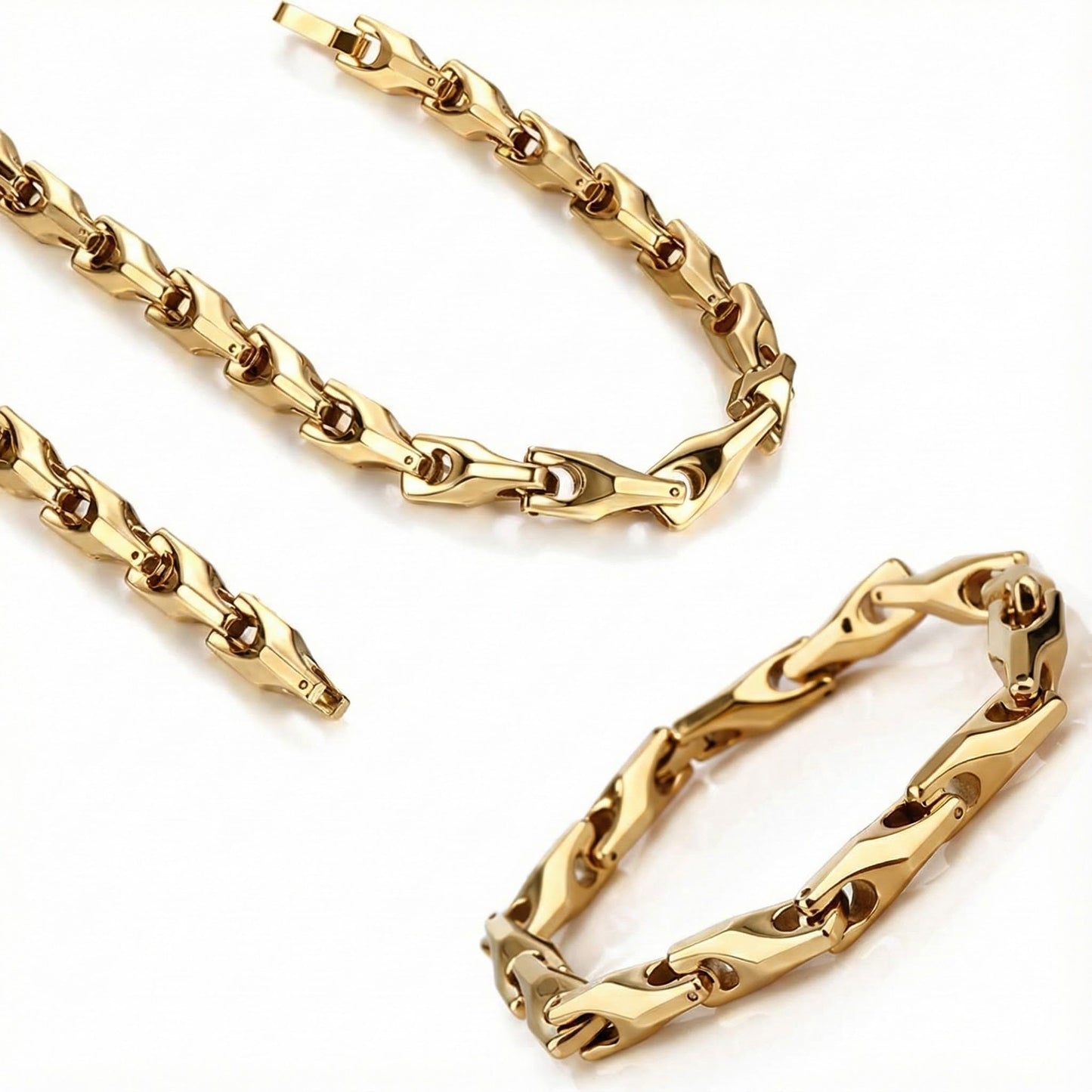 Men’s Gold Bracelet & Necklace Set - 9" Tungsten Carbide Bracelet + 22.4" Snake Link Chain, 18K Gold Plated, Heavyweight Jewelry for Men, Scratch-Resistant, Gift Box Included