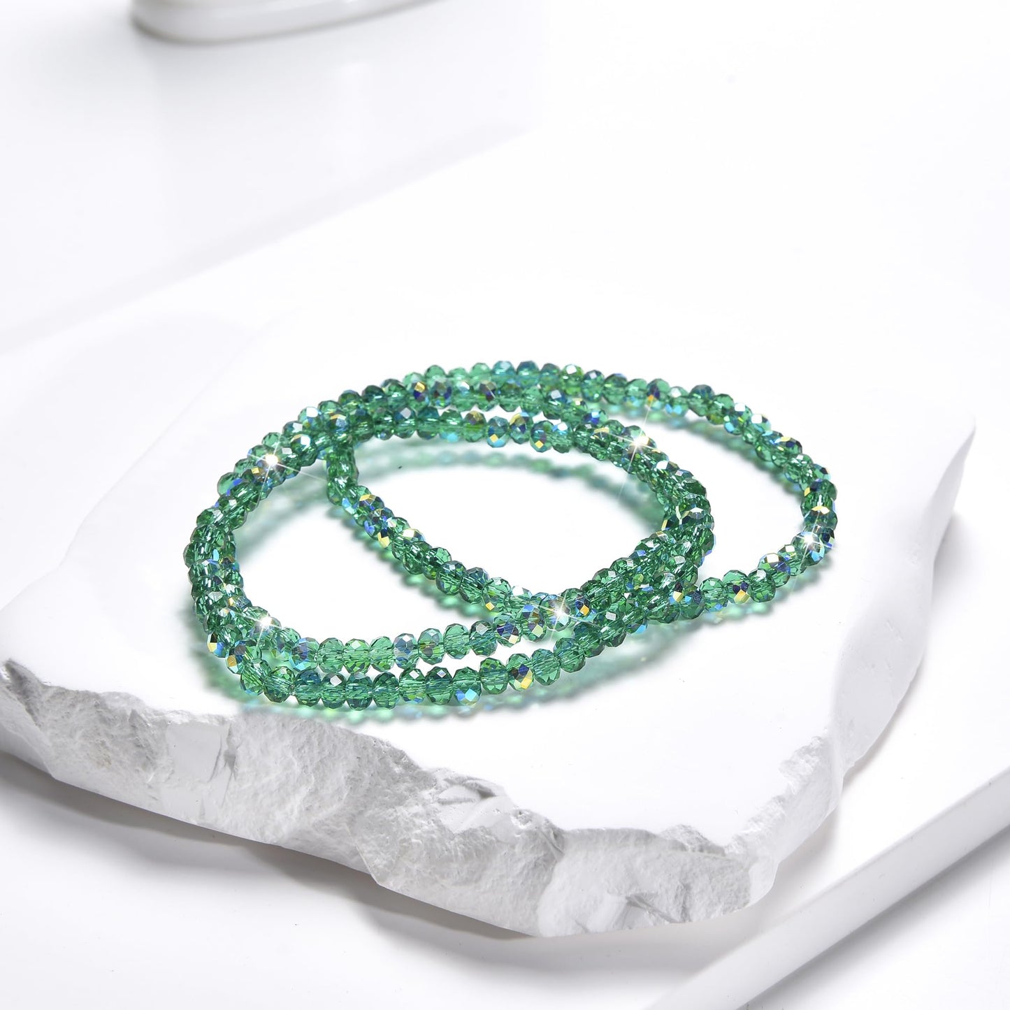CHENSILAIYI Trendy Beaded Bracelets for Women and Girls - Boho Stacked Bead Jewelry Sets - Stretch Chakra Bracelet Pack (Green 4Pcs)