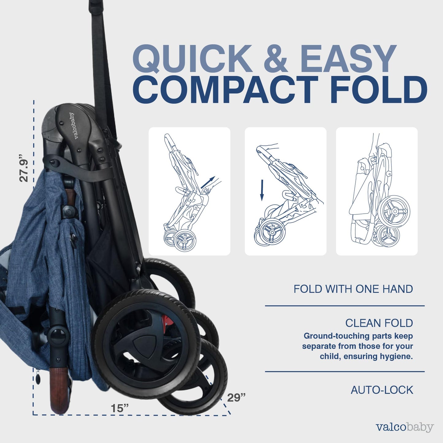 Valco Baby Trend Duo Light Weight Side by Side Double Stroller 2025 (Denim Blue) - Easy and Compact fold, Multi-Position Recline, Large Canopy, Independent Twin Vents and More - Luxurious Twin Pram