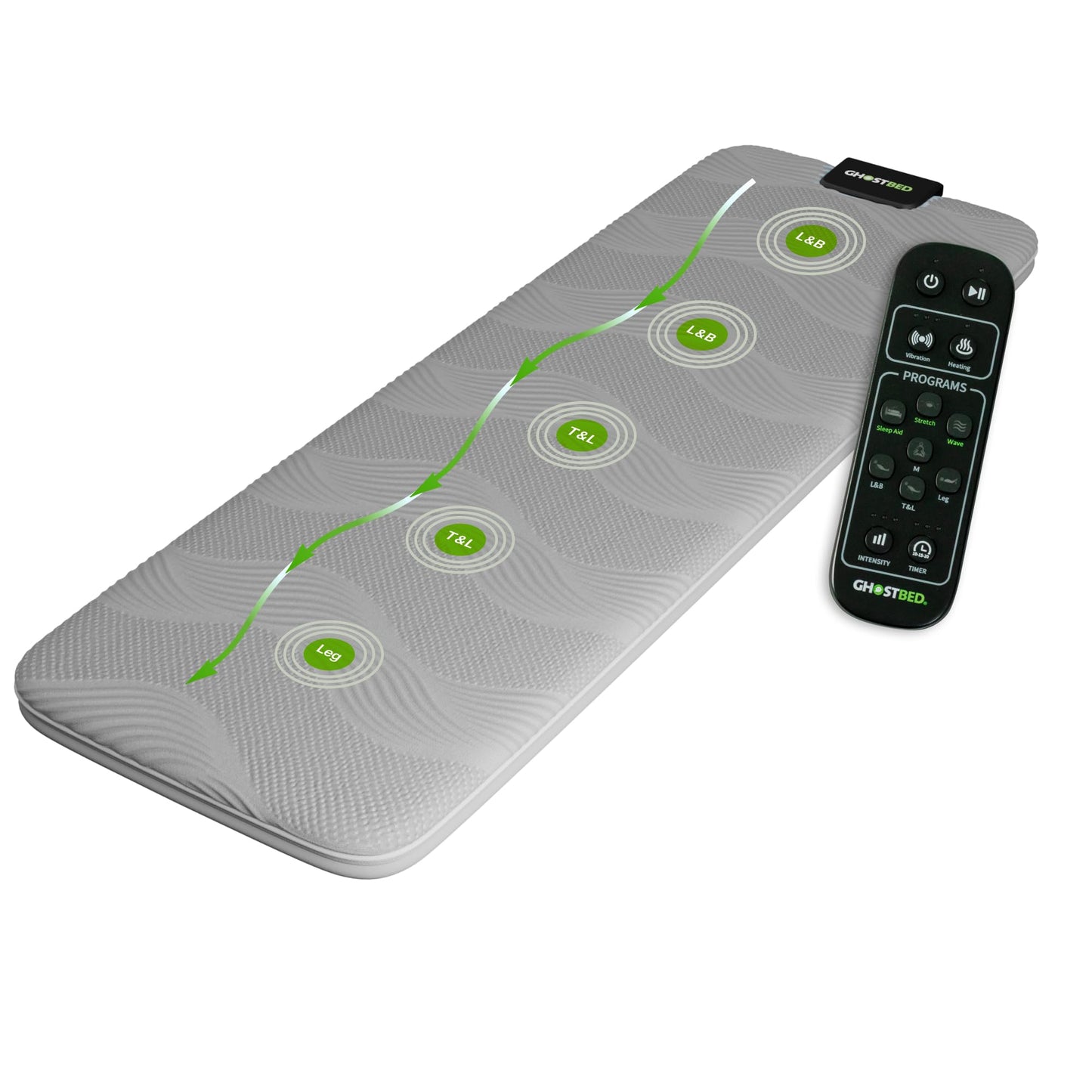 GhostBed Massage Mat with 3" Gel Memory Foam - 7 Full-Body Massage and Stretching Programs, Plus Vibration and Heat Therapy, Charcoal Grey