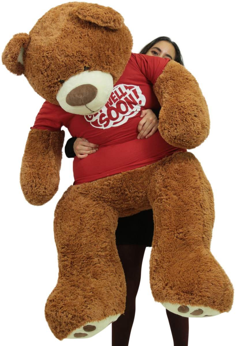 Big Plush Giant Teddy Bear with Get Well Soon T-Shirt - Huge 5-Foot Plush Teddybear - Stuffed Animal - Loving Gift - OSO de Peluche - Cute Oversized Plushie - Jumbo Bear to Show You Care
