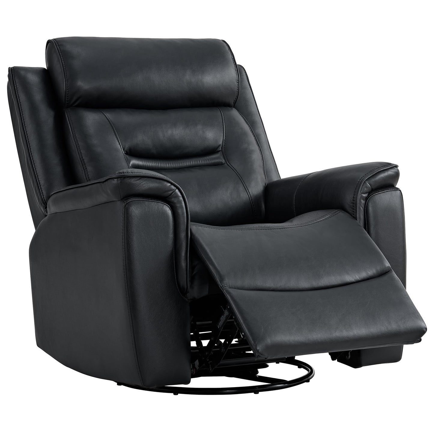 KISLOT Leather Recliner Chair, 360° Swivel Rocker for Adults Manual Rocking Reclining Chair with Adjustable Backrest Footrest for Living Room Bedroom Home Theater Seating
