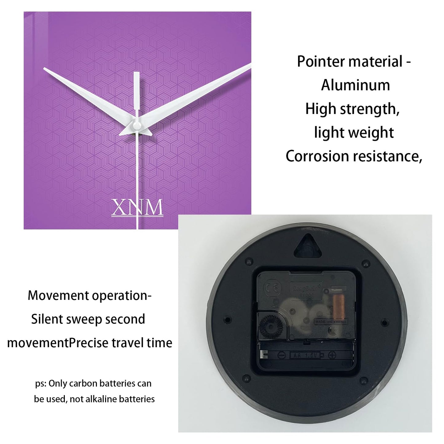 XNM Large Wall Clock for Girls Room 20 Inch Purple Clock Battery Operated Glass Minimalist Quiet Wall Clock Modern
