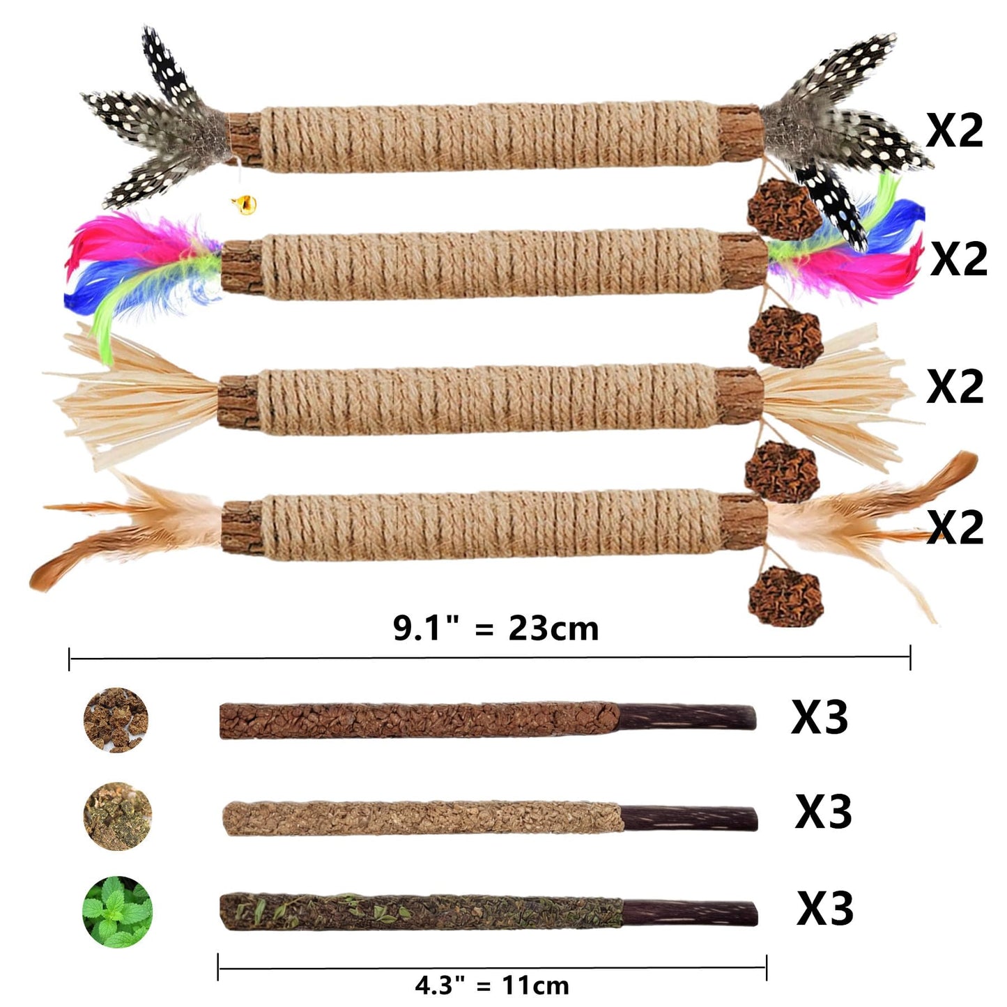 GREMBEB Cat Toys 21PCS Catnip Toy for Indoor Kitten Toys Cat Chew Stick for Dental Cleaning Teeth Cat Silvervine Matatabi Rope Treat Kitty Feather Snack for for Kick Molar Scratch Self Play