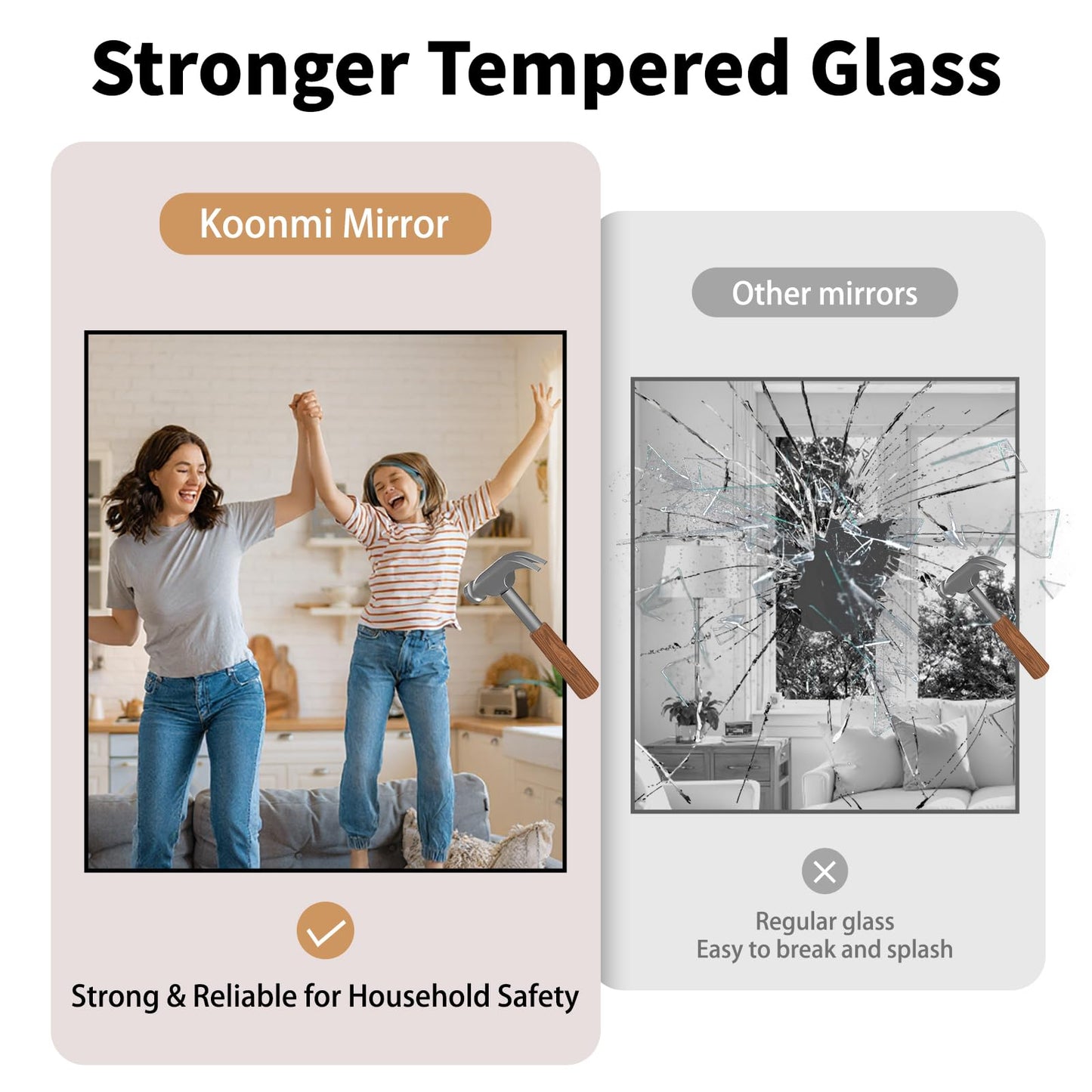 Koonmi Black Framed Bathroom Mirror - Shatterproof 30"x50" Tempered Glass, HD No Distortion, Horizontal/Vertical Mount, Modern Matte Aluminum Alloy Frame