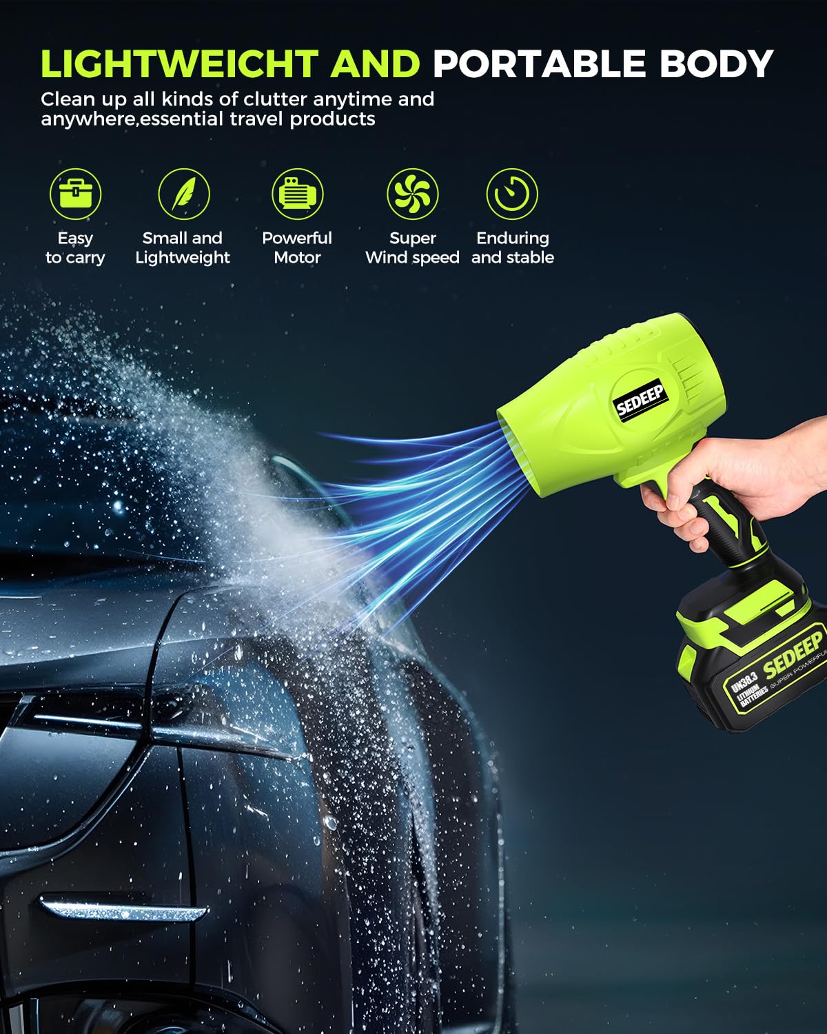 Sedeep Leaf Blower Cordless with Battery and Charger, 980,000 RPM, Extended Nozzle, Lightweight Handheld Design,Blower for Patio Cleaning,car Blowing Water, Blowing Leaves and Dust