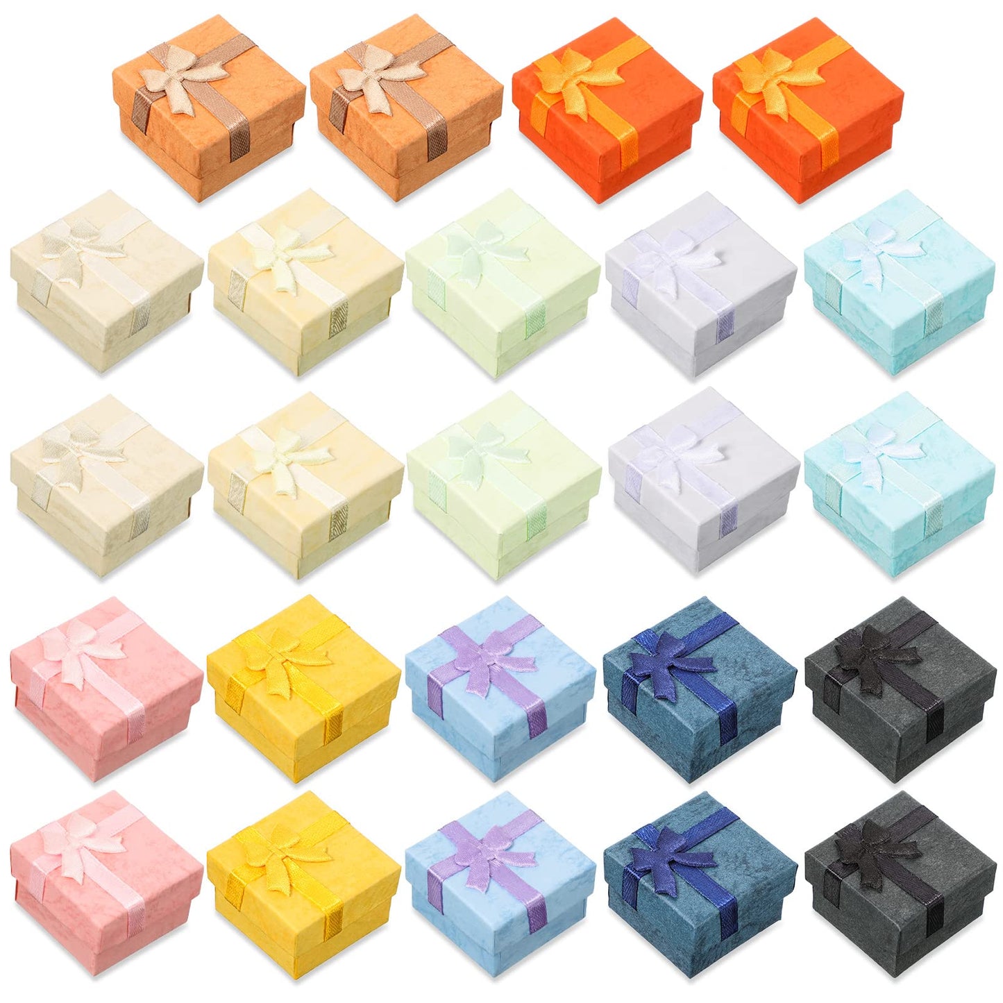 Sureio 24 Pack Jewelry Gift Boxes Jewelry Box Gift Cases Cotton Filled Cardboard Paper Box Bracelets Bangle Necklace Gift Case with Ribbon Bow for Birthday Wedding 12 Colors, 1.6 x 1.6 Inches