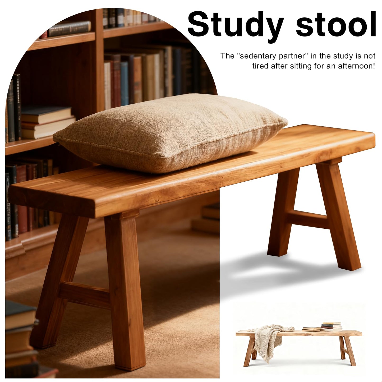 CANYIHB Front Entryway Bench Indoor Hallway Bedroom End of Bed Farm House Rustic Dining Table Vintage Narrow Noodle Bench Solid Wood (L 39.3″x10.2″W x 17.7″H)