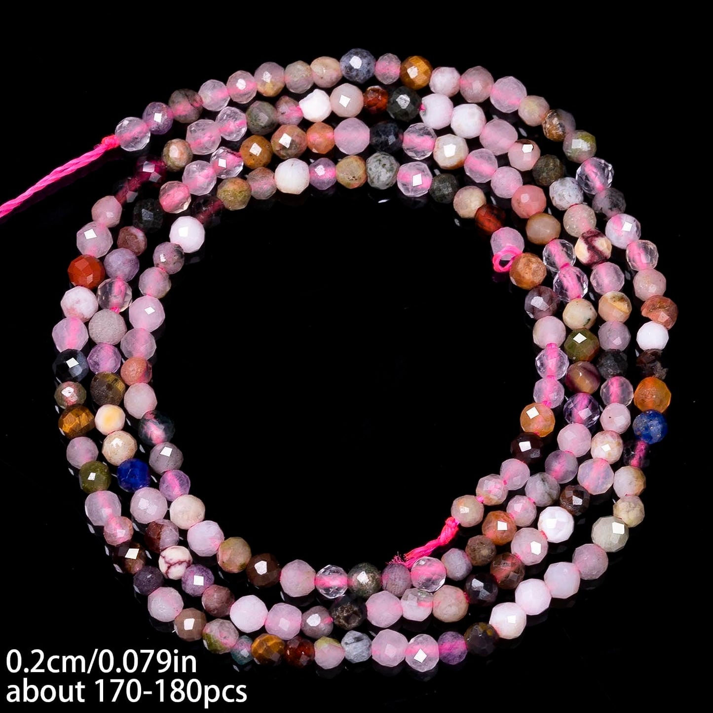 2mm 180pcs Natural Duobao Crystal Stone Beads, Songxi Small Faceted Round Loose Gemstone Beads for Jewelry Making, DIY Art and Craft, Bracelet for Necklace (1 Strand)