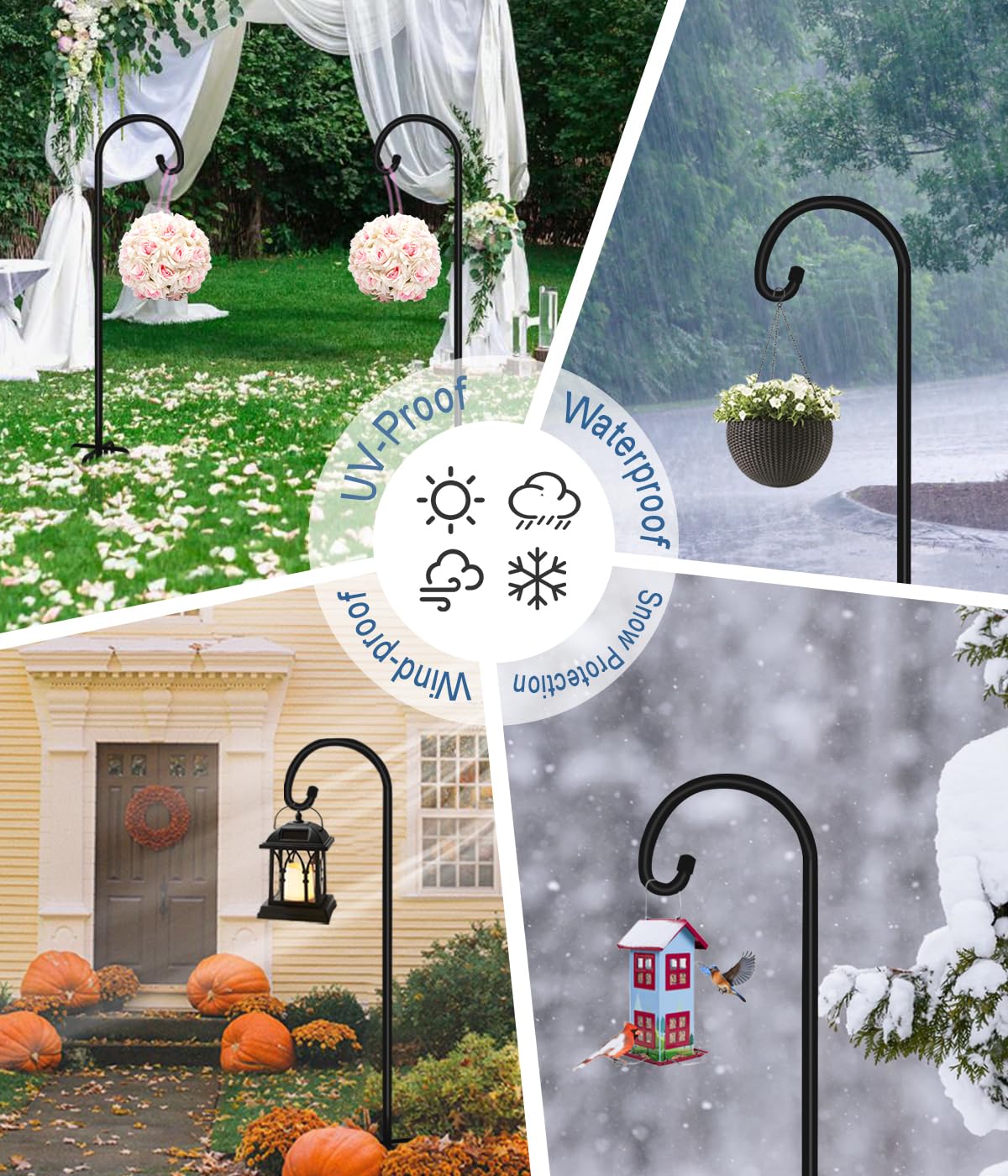 Artigarden 76 inch Outdoor Shepherd Hook with 5 Prong Base (2 Packs), Adjustable Heavy Duty Garden Hanging Stake for Bird Feeder Solar Light Plant Hanger Wedding Decor, Matte Black