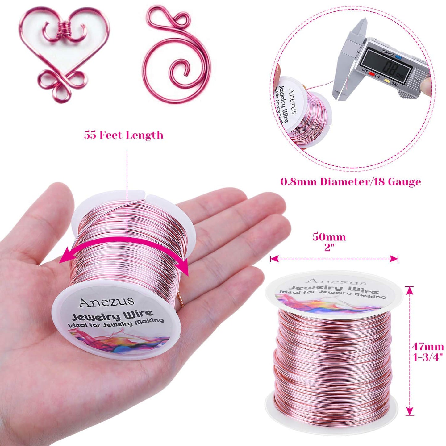 Anezus 18 Gauge Jewelry Wire for Jewelry Making, Anezus Craft Wire Tarnish Resistant Copper Beading Wire for Jewelry Making Supplies and Crafting (18 Gauge, Rose Gold)