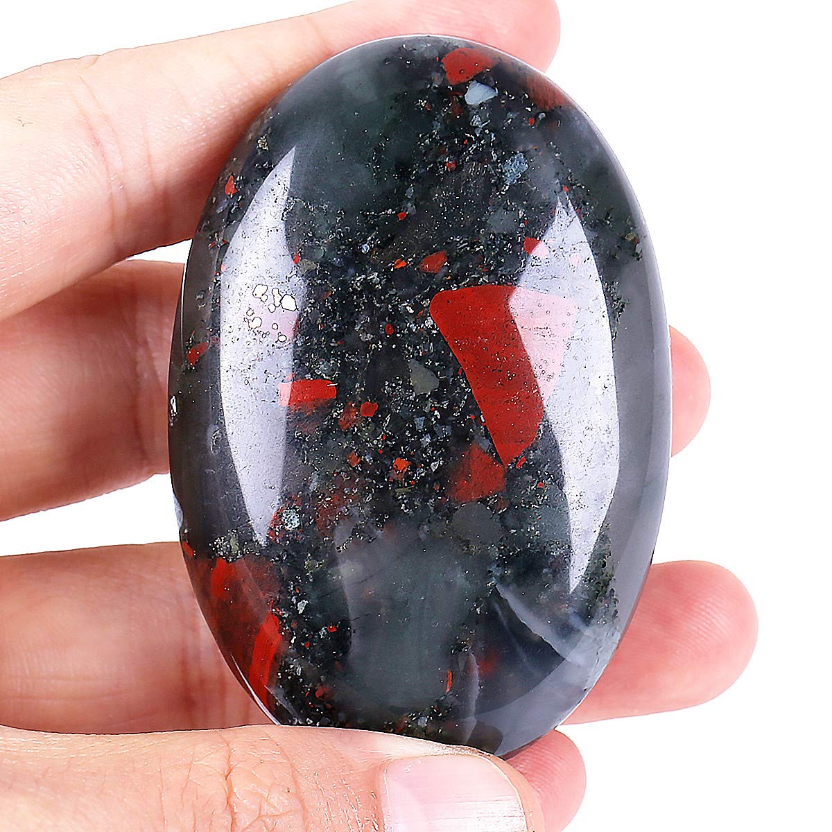 Loveliome Natural Africa Bloodstone Oval Polished Worry Stones, Healing Crystal Indoor Fountain Stones Massage Energy Anxiety Relief Items
